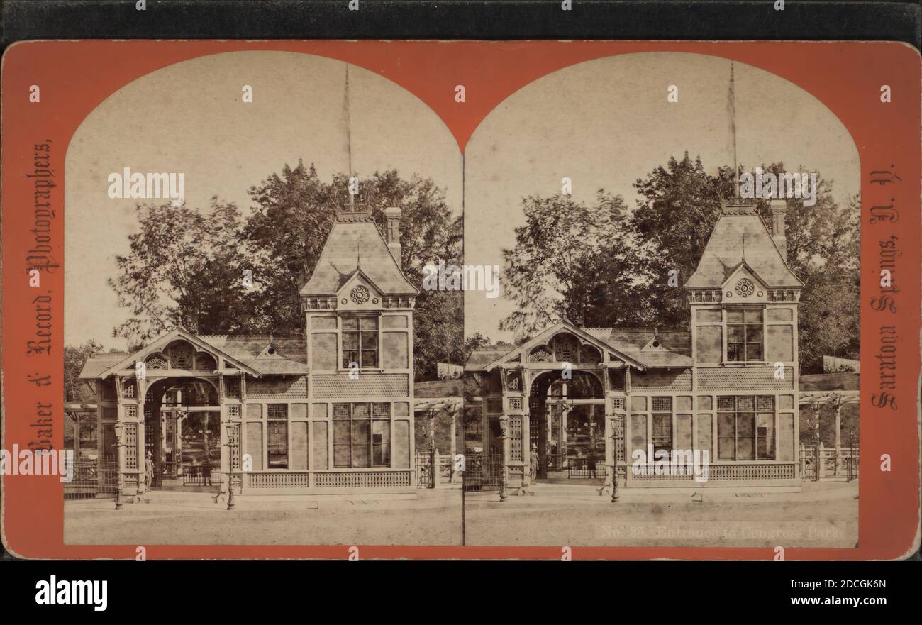 Eintritt zum Congress Park, Baker & Record (Firma), New York (Staat), Saratoga Springs (N.Y Stockfoto