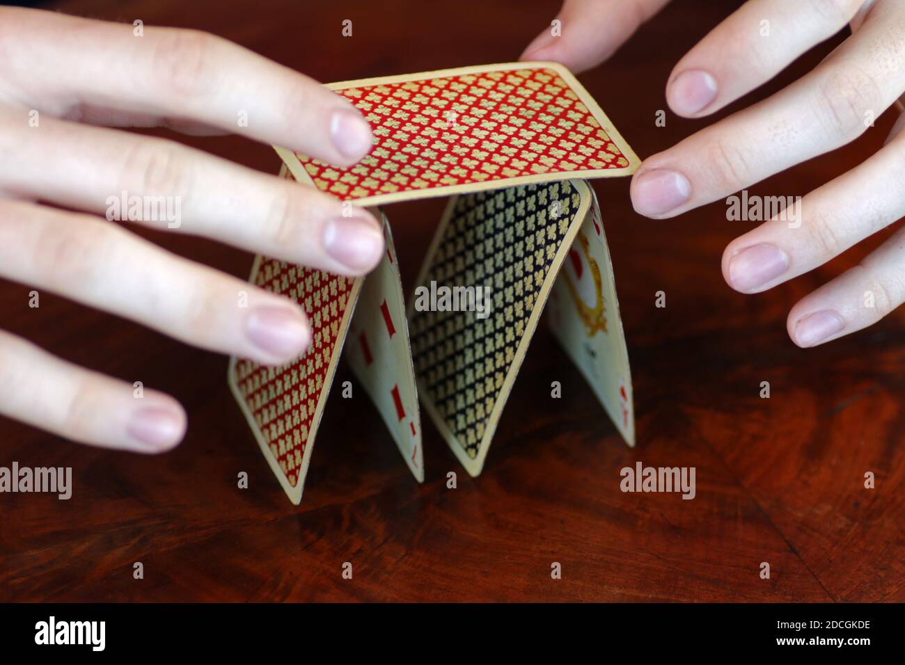 Wie ein Kartenhaus Stockfoto