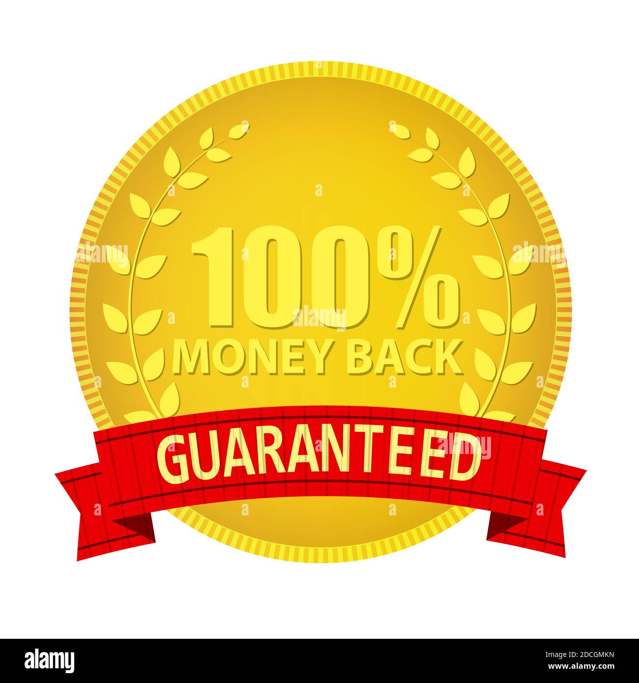 Gold Label 100 Geld zurück. Abbildung Stockfoto