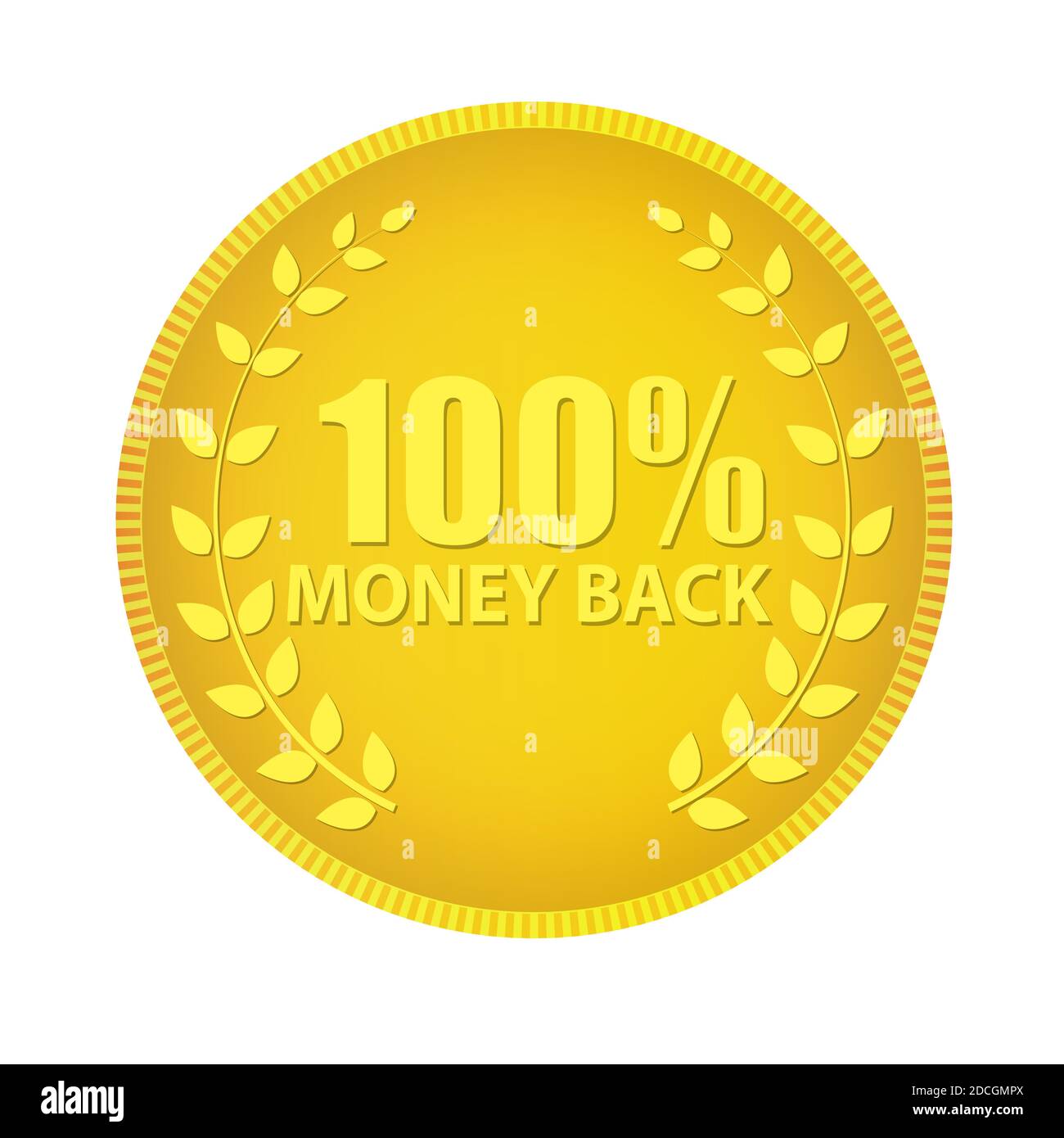 Gold Label 100 Geld zurück. Abbildung Stockfoto