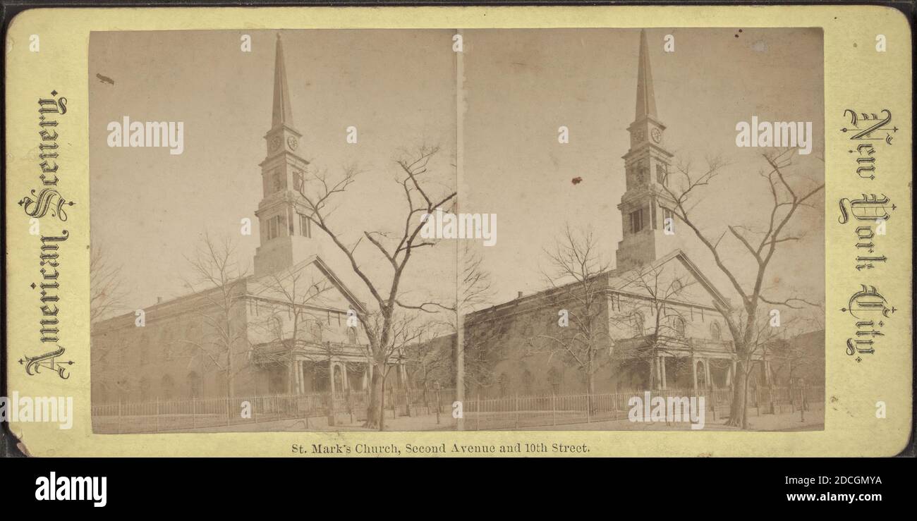 St. Mark's Kirche. Second Avenue und 10th Street., 1865, New York (Bundesstaat), New York (N.Y.), Manhattan (New York, N.Y.), New York Stockfoto