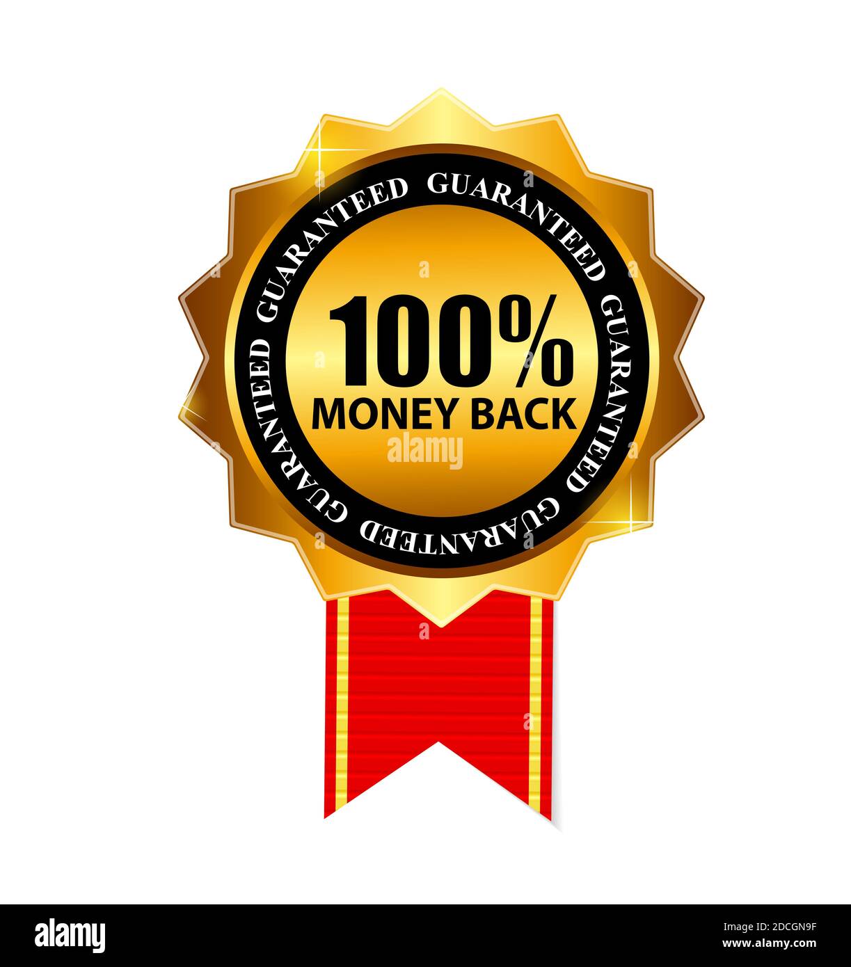 Gold Label 100 Geld zurück. Abbildung Stockfoto