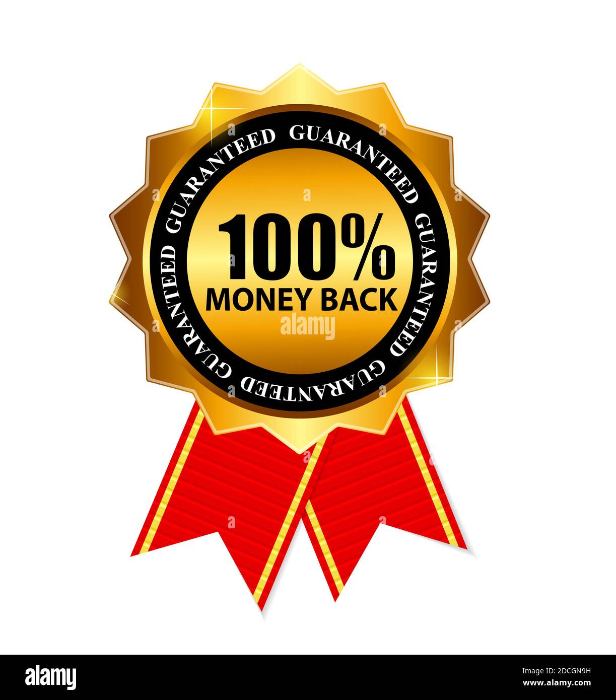 Gold Label 100 Geld zurück. Abbildung Stockfoto