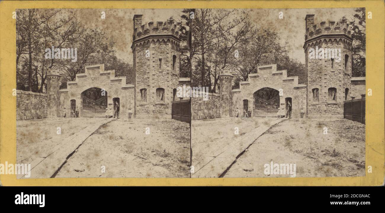 Stevens' Residence, Castle Point, Hoboken. Gateway und Lodge ..., E. & H.T. Anthony (Firm), Stevens, Edwin A. (Edwin Augustus), 1795-1868, Homes & Haunts, New Jersey, Hoboken (N.J Stockfoto