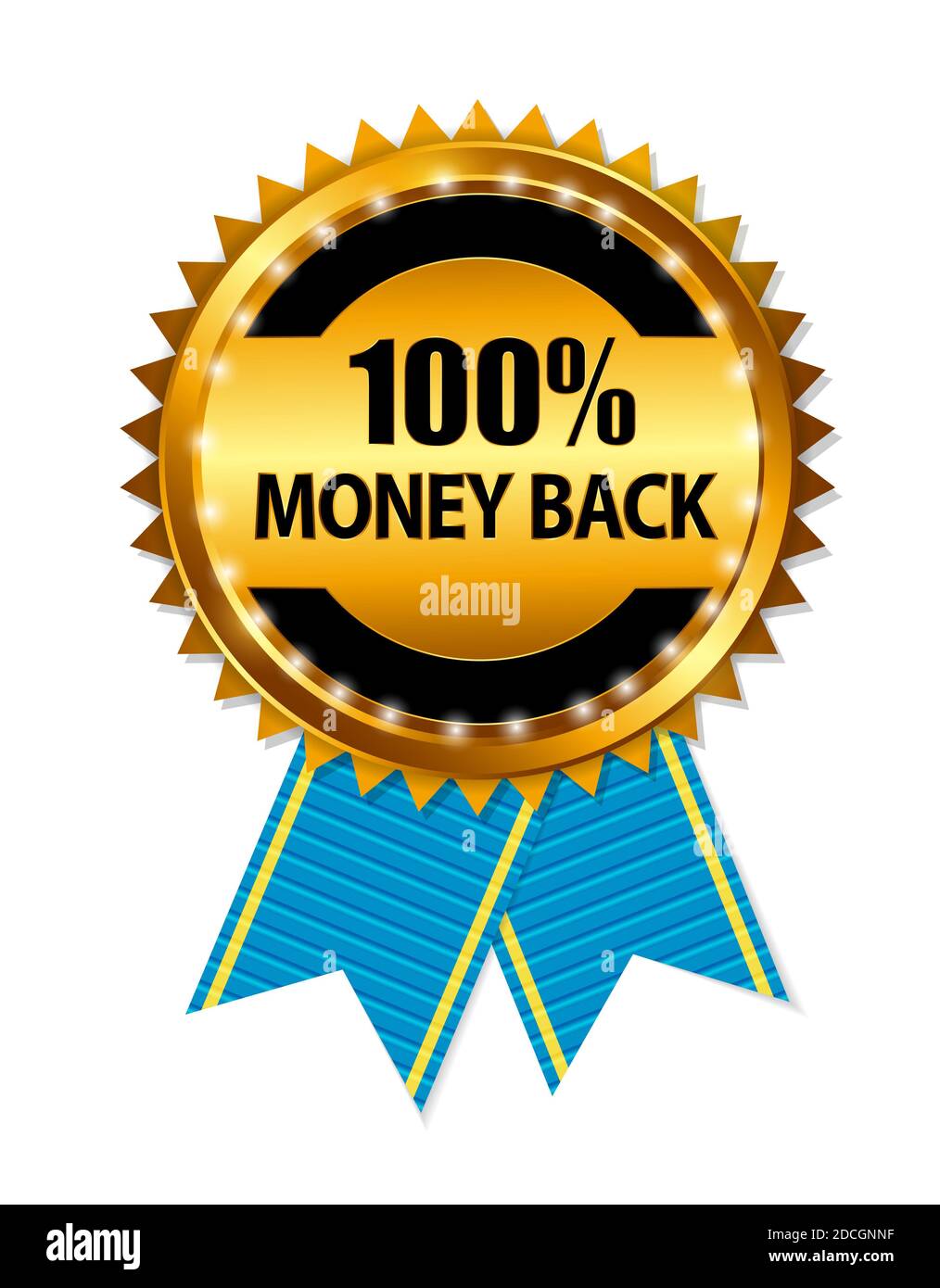 Gold Label 100 Geld zurück. Abbildung Stockfoto