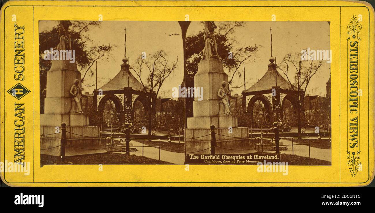 The Garfield Obsequies at Cleveland, catafalque, showing Perry Monument., Ohio, Cleveland (Ohio Stockfoto