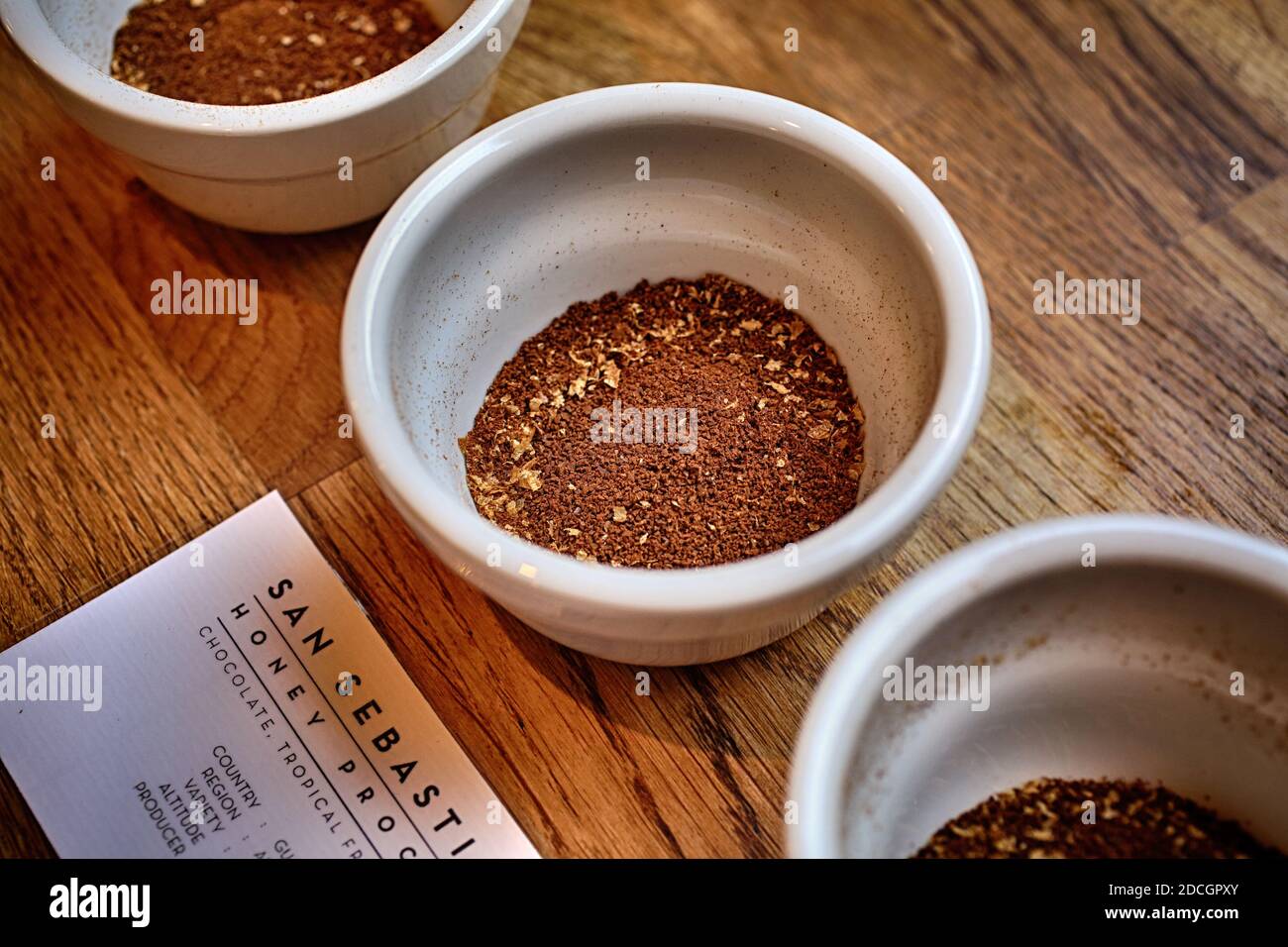 Großbritannien / England / London / Coffee Cuping Setup . Stockfoto