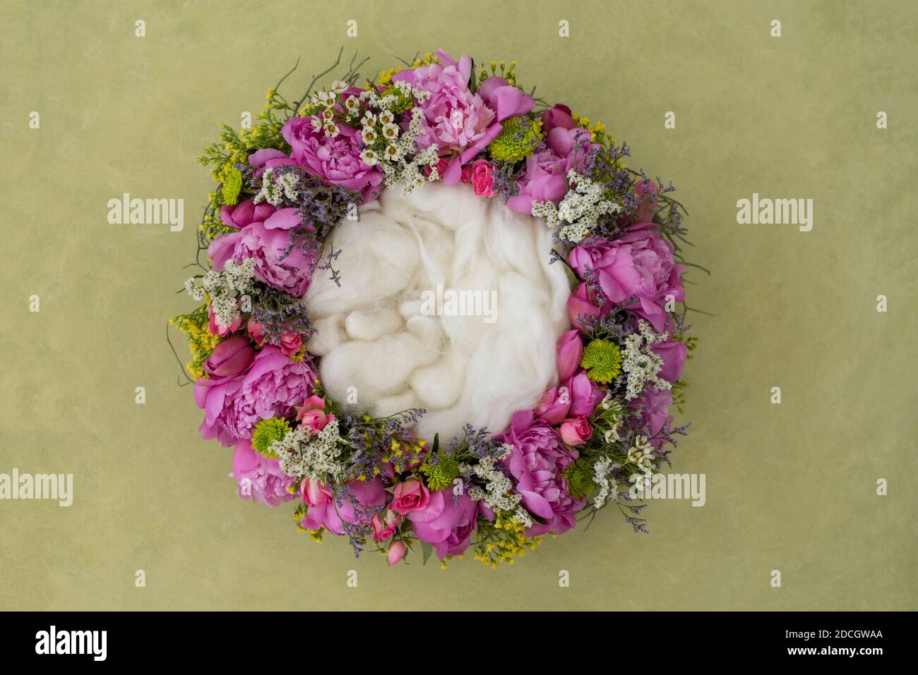 Schöne neugeborene digitale Hintergrund mit Blumen. Composite für Babyfotografie Stockfoto