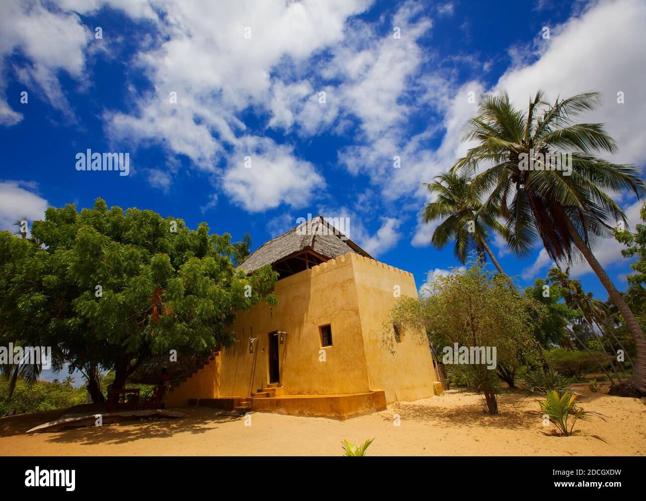 Luxushaus inmitten von Palmen, Lamu County, Shela, Kenia Stockfoto