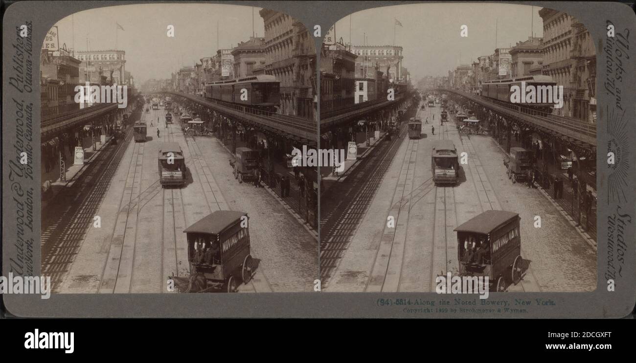 Entlang der notierten Bowery, New York., 1899, New York (Staat), New York (N.Y.), Manhattan (New York, N.Y.), Bowery (New York, N.Y. : Street Stockfoto