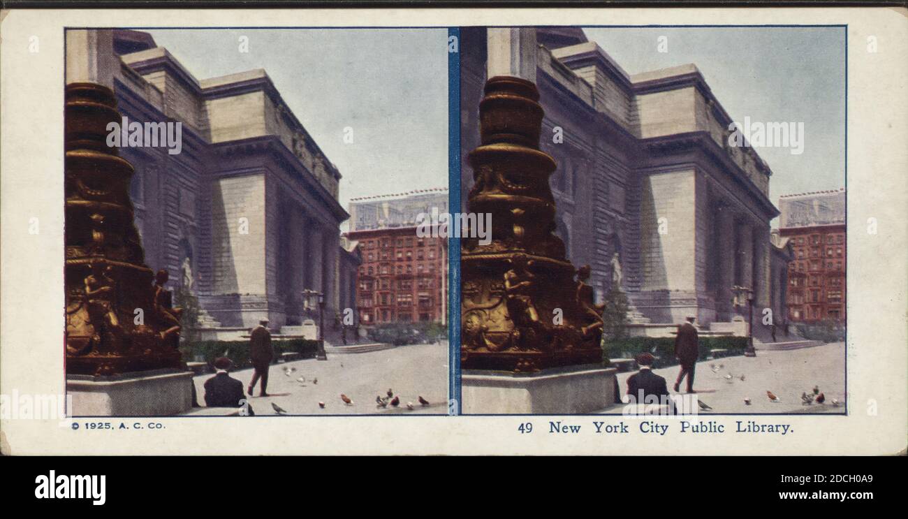 New York City Public Library., A.C. Co., New York Public Library, 1911, New York (Staat), New York (N.Y.), Manhattan (New York, N.Y.), Fifth Avenue (New York, N.Y.) Stockfoto