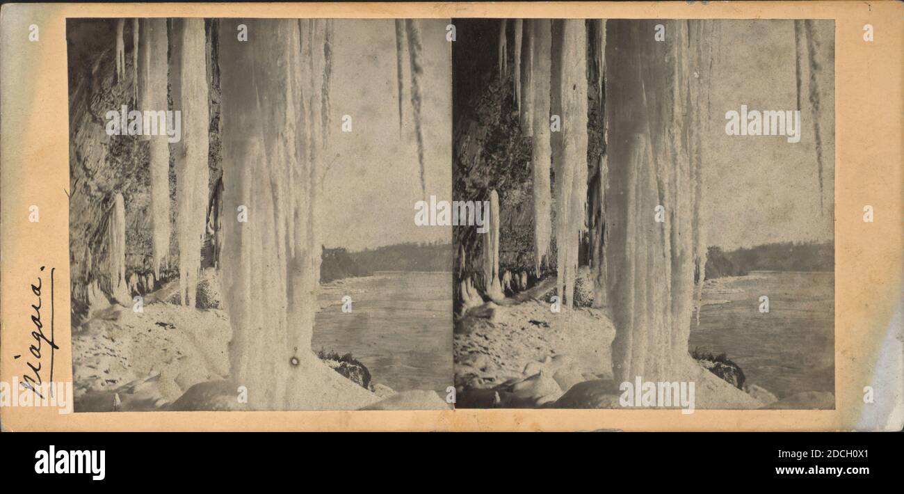 Niagara. Blick auf Eiszapfen aus einer Höhle., Barnett & Haynes, New York (State), Niagara Falls (N.Y. und Ont.), Niagara Falls Stockfoto