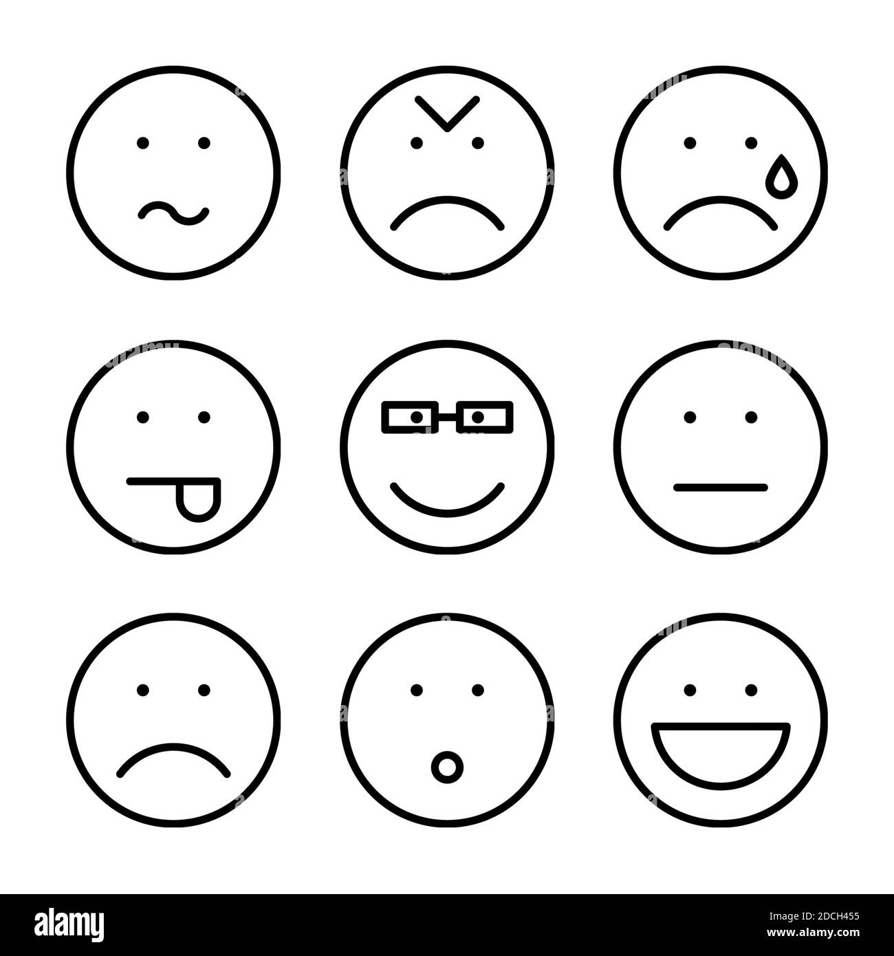 Liniensymbole - Symbole Emoji Gesichtsausdruck Stockfoto