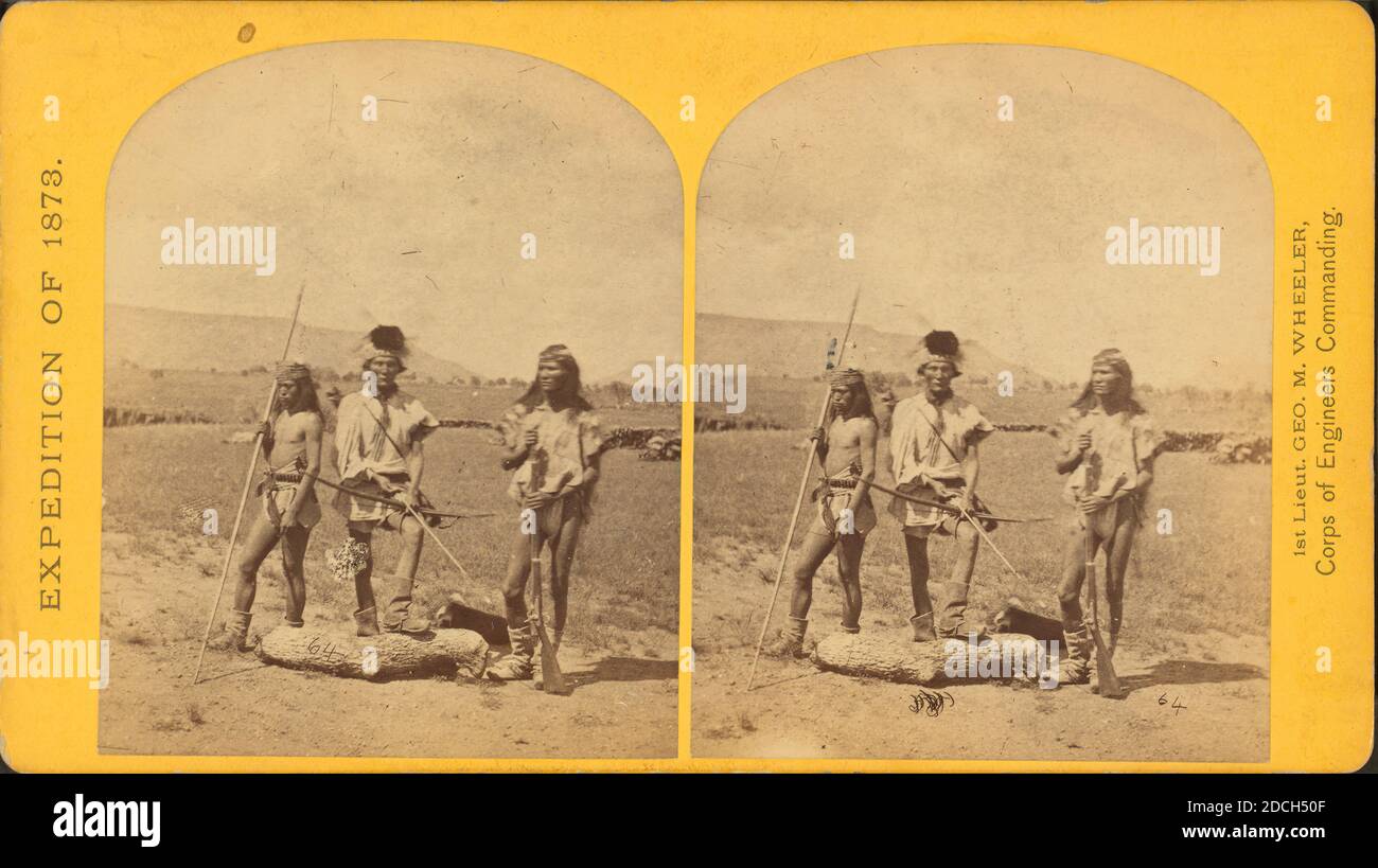Apache Indianer, wie sie für den Kriegspfad bereit erscheinen., Geographische Untersuchungen westlich des 100. Meridians (USA), O'Sullivan, Timothy H. (1840-1882), 1873, USA Stockfoto