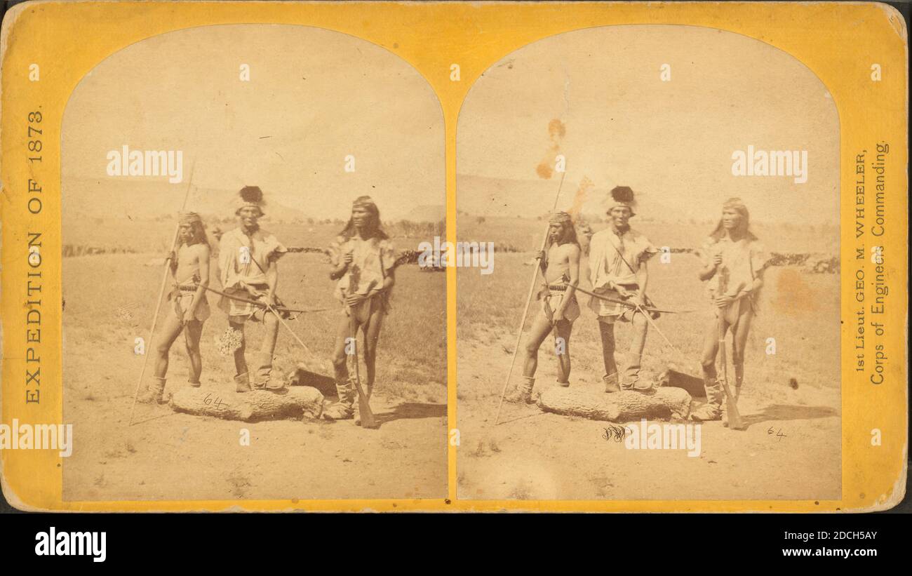 Apache Indianer, wie sie für den Kriegspfad bereit erscheinen., Geographische Untersuchungen westlich des 100. Meridians (USA), O'Sullivan, Timothy H. (1840-1882), 1873, USA Stockfoto