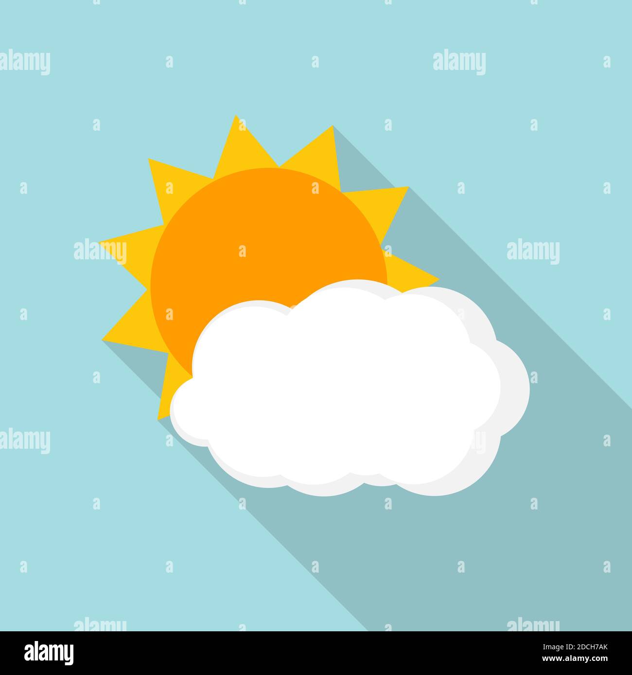 Wetter-Ikonen Sonne und Wolke im flachen Stil mit lang Schatten Stockfoto