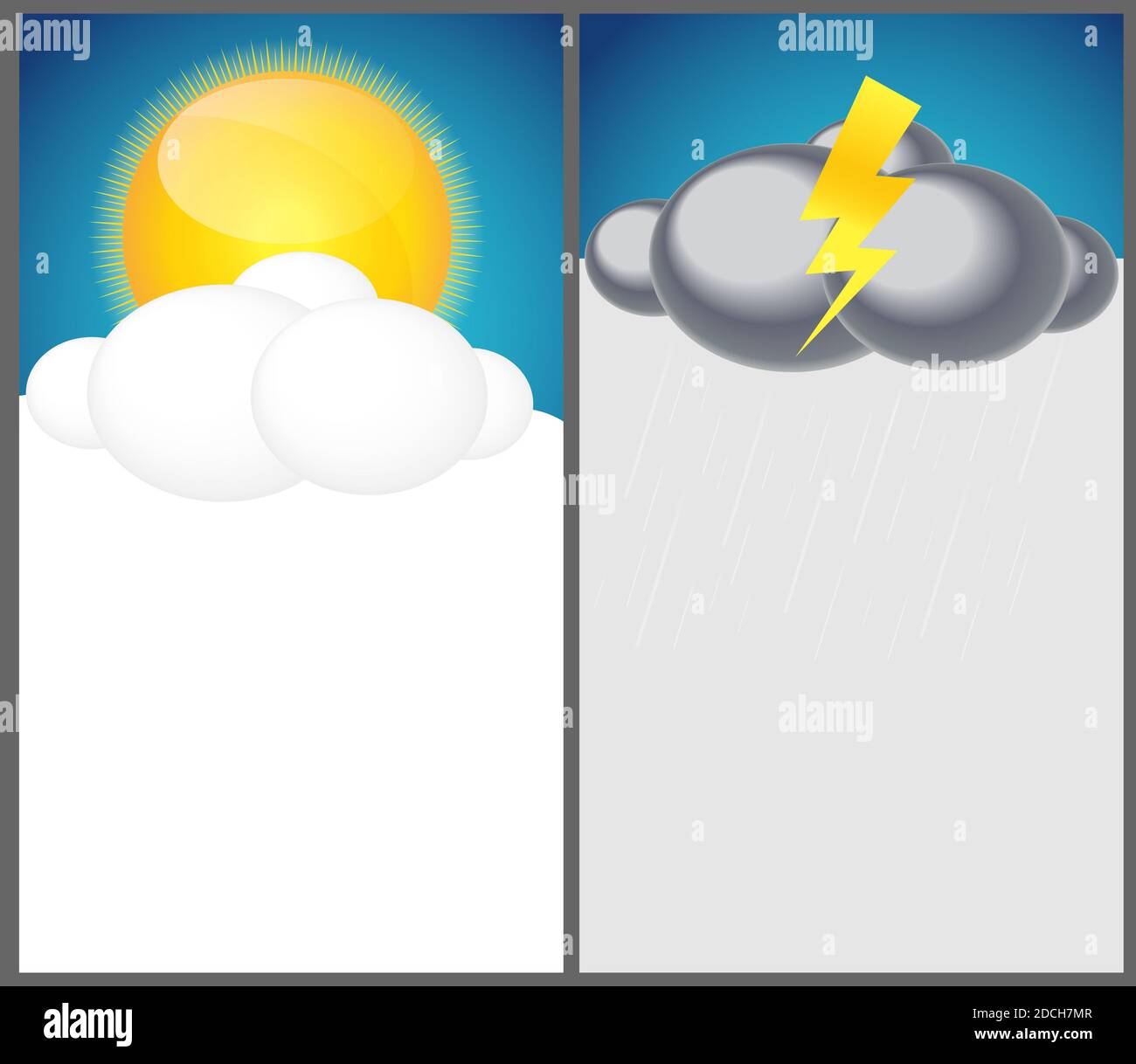 Wetterhintergrund mit Sonne, Wolke, Regen Illustration Stockfoto