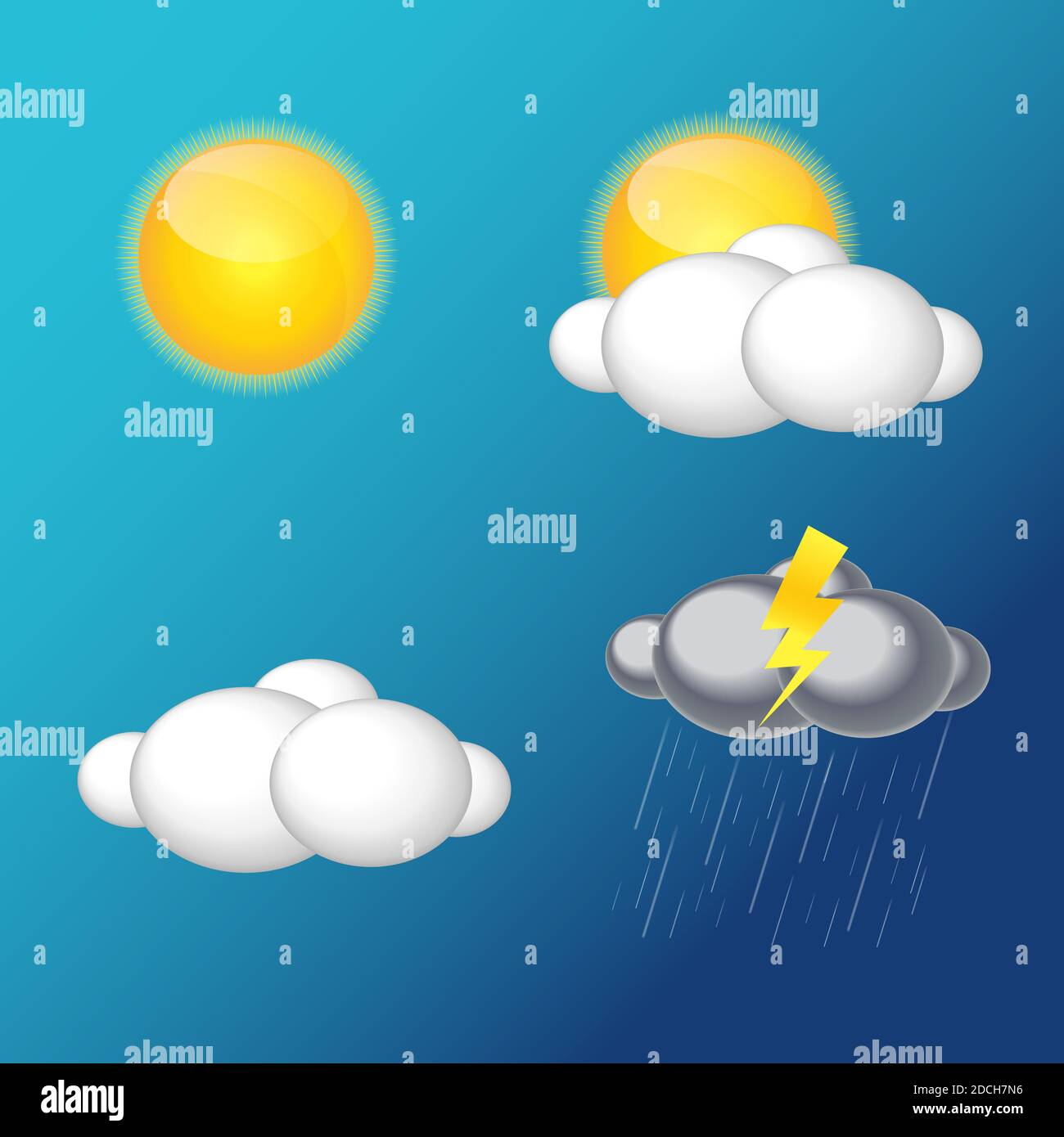 Wettersymbole mit Sonne, Wolke, Regen Illustration Stockfoto