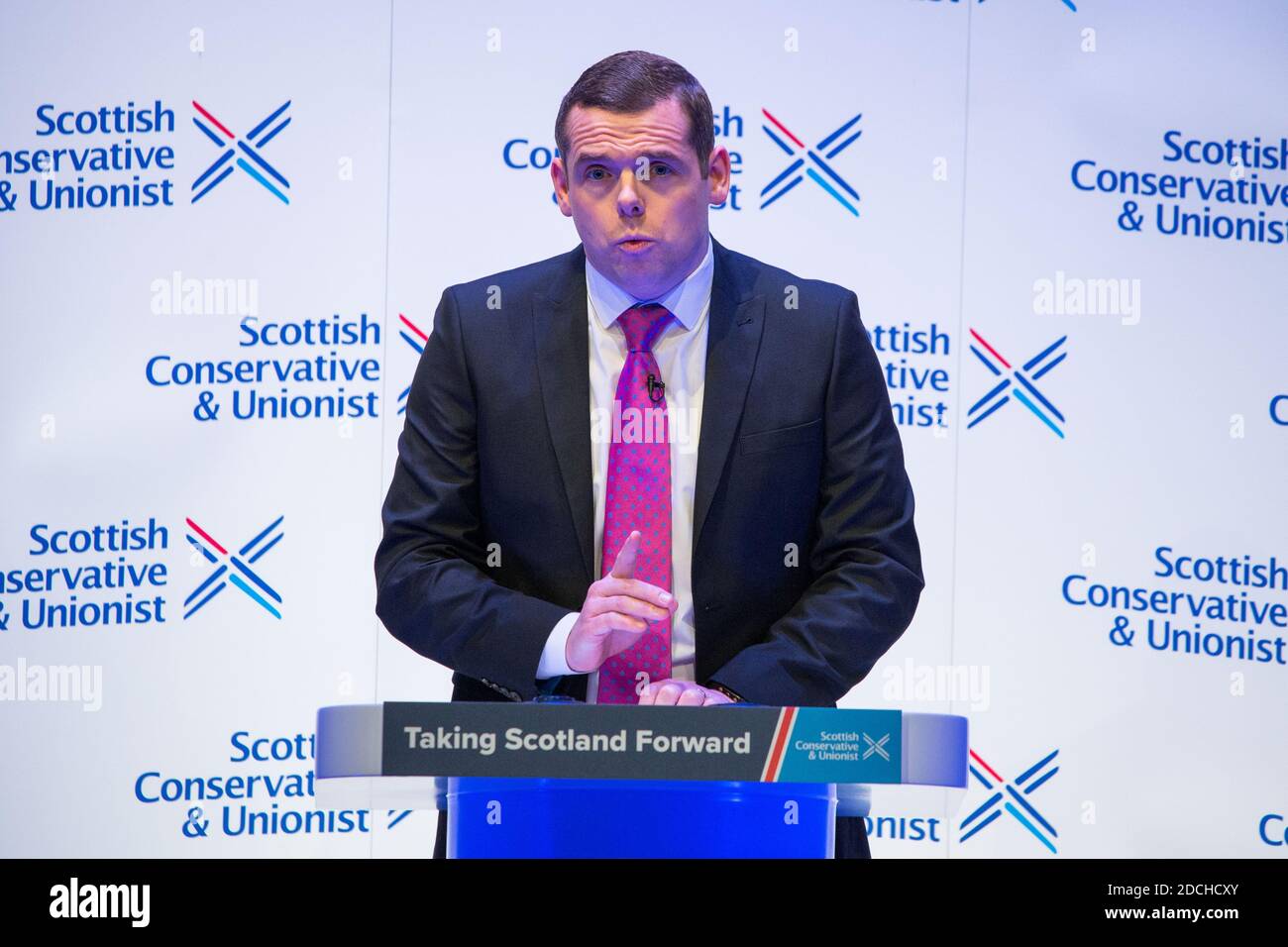 Perth, Schottland, Großbritannien. November 2020. Im Bild: Douglas Ross MP hält eine abschließende Keynote-Rede auf der Scottish Conservative and Unionist Party Conference 2020 in der Perth Concert Hall. Quelle: Colin Fisher/Alamy Live News Stockfoto