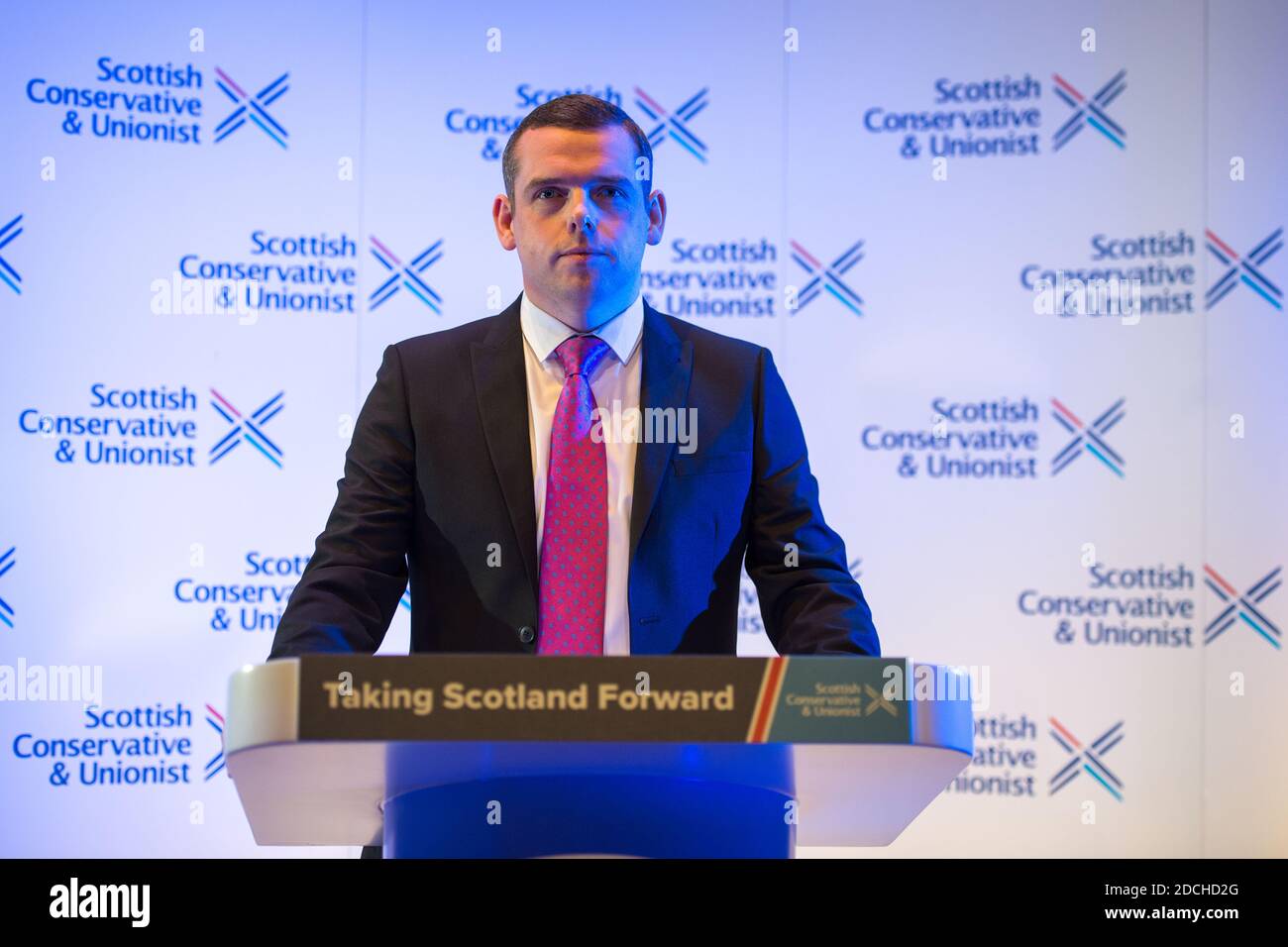 Perth, Schottland, Großbritannien. November 2020. Im Bild: Douglas Ross MP hält eine abschließende Keynote-Rede auf der Scottish Conservative and Unionist Party Conference 2020 in der Perth Concert Hall. Quelle: Colin Fisher/Alamy Live News Stockfoto