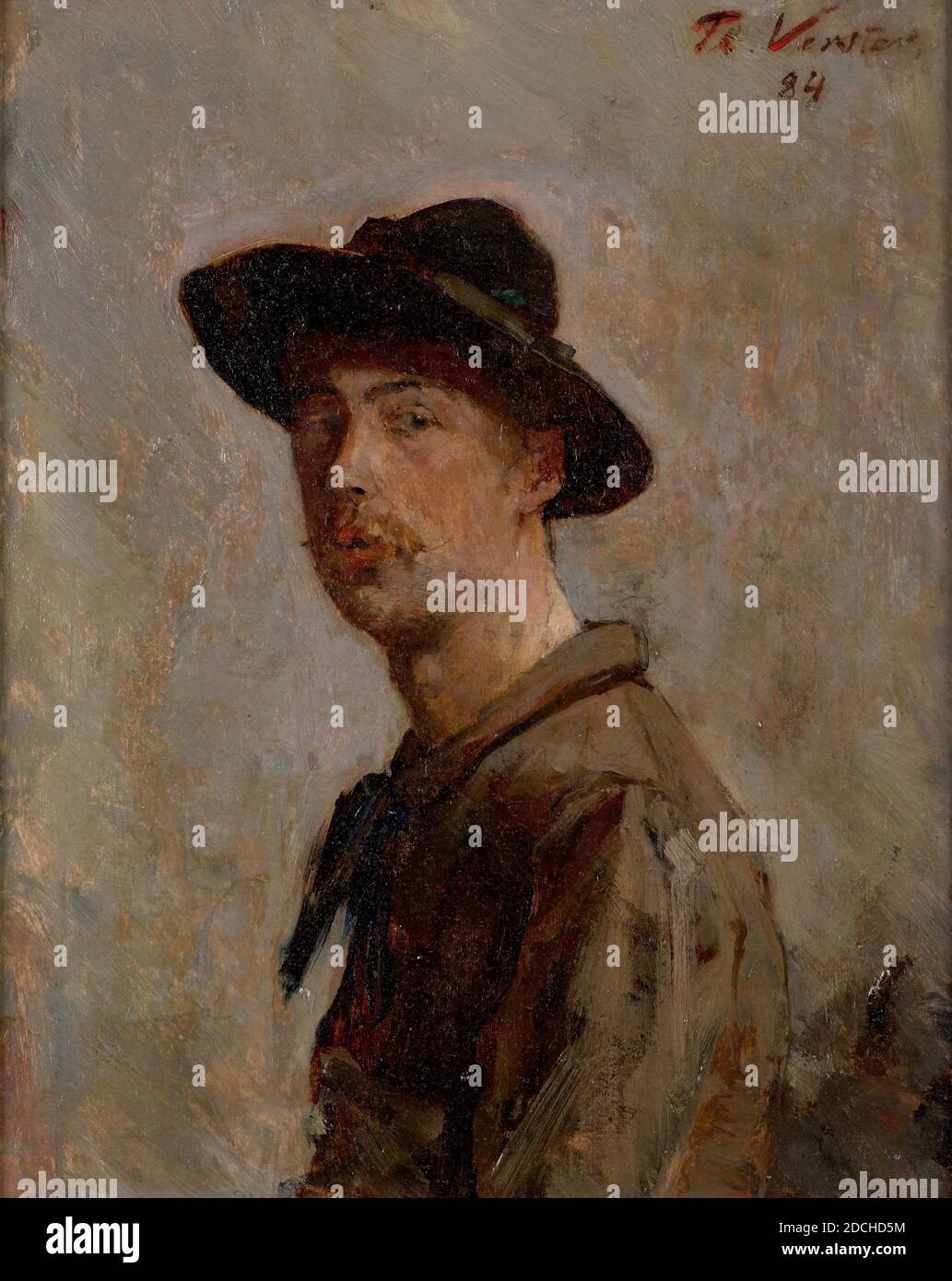 Gemälde, Floris Verster, 1884, Signatur vorne, oben rechts: FL. Verster 84, Tafel, Ölfarbe, Träger: 24.3 × 19,5 cm (243 × 195 mm), mit Rahmen: 36 × 30.3 × 4 cm (360 × 303 × 40 mm), Männerportrait, Porträt des Malers Menso Kamerlingh Onnes. Signiert oben rechts. Der Rahmen ist von einem späteren Datum und mit Studio-Marke 75 AJH 2 und mit Bleistift Inschrift 7520, 2013 Stockfoto