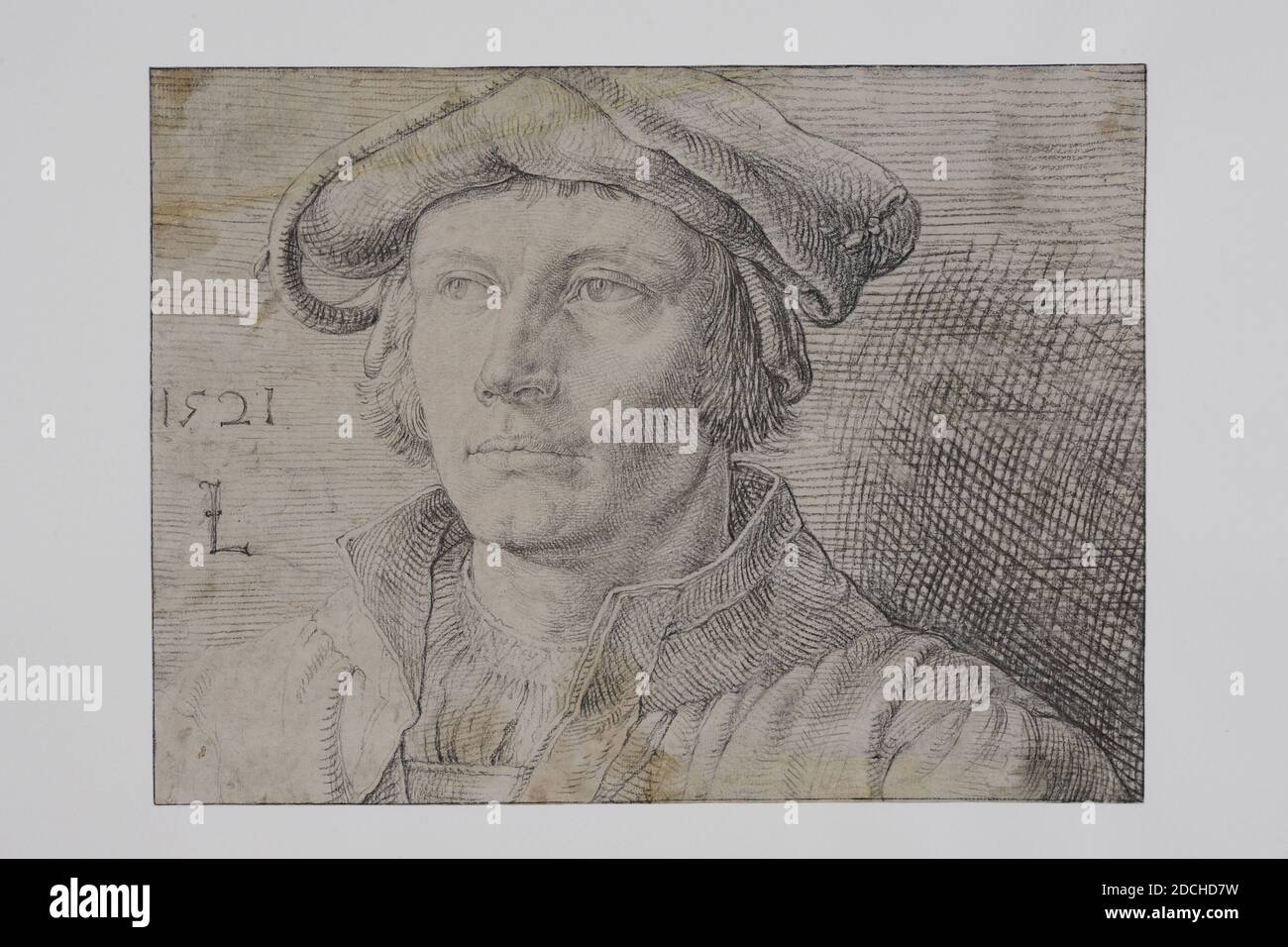 Gemälde, Johann Philippus Neeb, 1845, Signatur vorne, unten links: J.P. Neeb 1845, Platte, Ölfarbe, bemalt, Träger: 27.4 × 24 × 1,4cm (274 × 240 × 14mm), mit Rahmen: 41.2 × 38.5 × 5cm (412 × 385 × 50mm), Porträt eines unbekannten Mannes. Er wird halblang dargestellt, gerade nach vorne und schaut auf den Betrachter. Er trägt einen schwarzen Rock mit einem weißen Hemd und einem weißen Kragen. Links hinter ihm ist ein Teil der Rückseite des Stuhls zu sehen, auf dem er sitzt. Es gibt auch einen grünen Vorhang auf der linken Seite. Es ist vor einem dunklen Hintergrund dargestellt. Signiert unten links. Das Gemälde ist in einem schwarzen Stockfoto