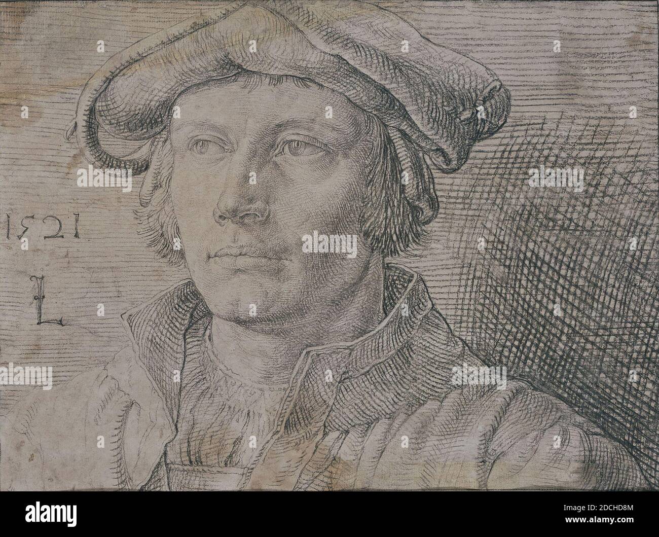 Gemälde, Johann Philippus Neeb, 1845, Signatur vorne, unten links: J.P. Neeb 1845, Platte, Ölfarbe, bemalt, Träger: 27.4 × 24 × 1,4cm (274 × 240 × 14mm), mit Rahmen: 41.2 × 38.5 × 5cm (412 × 385 × 50mm), Porträt eines unbekannten Mannes. Er wird halblang dargestellt, gerade nach vorne und schaut auf den Betrachter. Er trägt einen schwarzen Rock mit einem weißen Hemd und einem weißen Kragen. Links hinter ihm ist ein Teil der Rückseite des Stuhls zu sehen, auf dem er sitzt. Es gibt auch einen grünen Vorhang auf der linken Seite. Es ist vor einem dunklen Hintergrund dargestellt. Signiert unten links. Das Gemälde ist in einem schwarzen Stockfoto