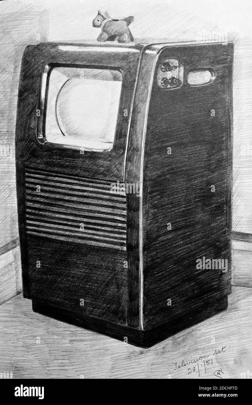 Altes TV (Bleistiftzeichnung 1951) Stockfoto