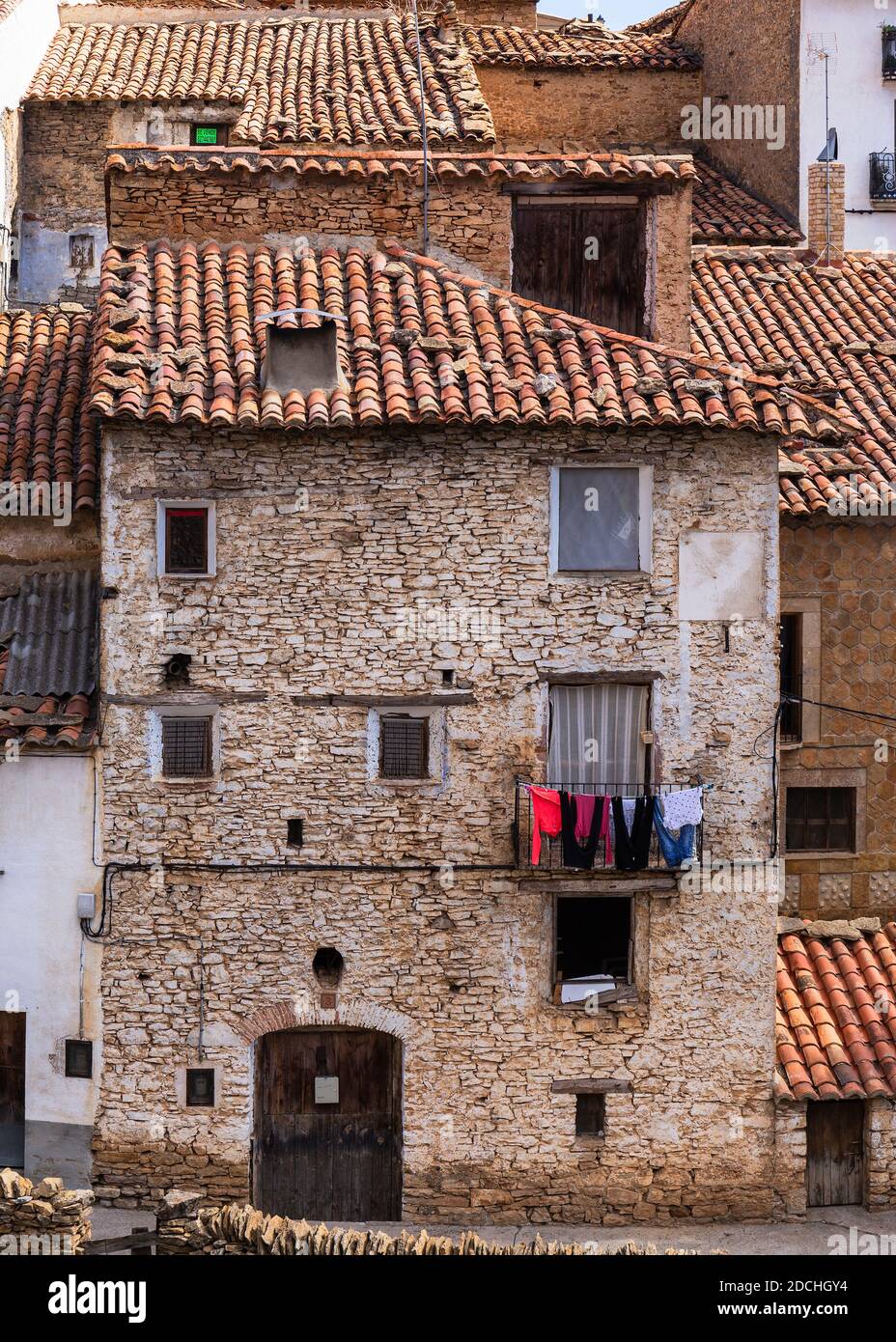Alte Häuser in Iglesuela del Cid, Teruel, Spanien Stockfoto
