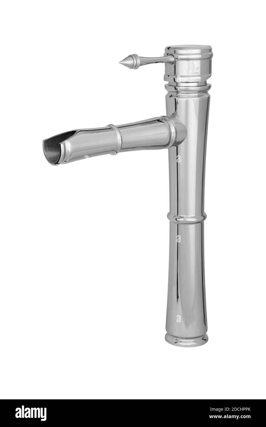 Hochglanz-Metallhahn isoliert auf weißem Hintergrund Stockfoto