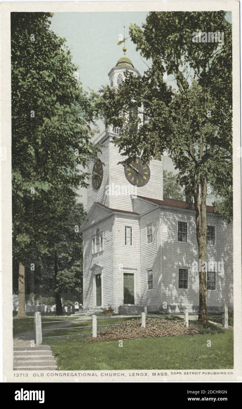 Alte Kongreßkirche, Lenox, Mass., Standbild, Postkarten, 1898 - 1931 Stockfoto
