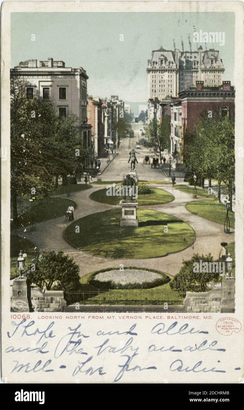 Blick nach Norden vom Mt. Vernon Place, Baltimore, MD., Standbild, Postkarten, 1898 - 1931 Stockfoto