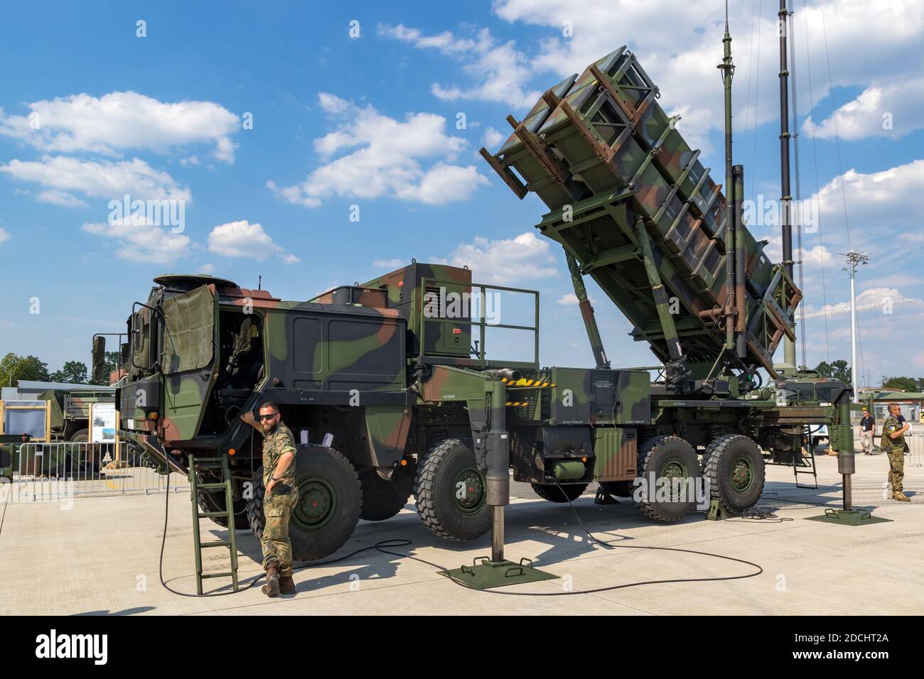 Militärisches mobiles MIM-104 Patriot-Boden-Luft-Raketen-SAM-System der deutschen Armee. Deutschland - 9. Juni 2018 Stockfoto