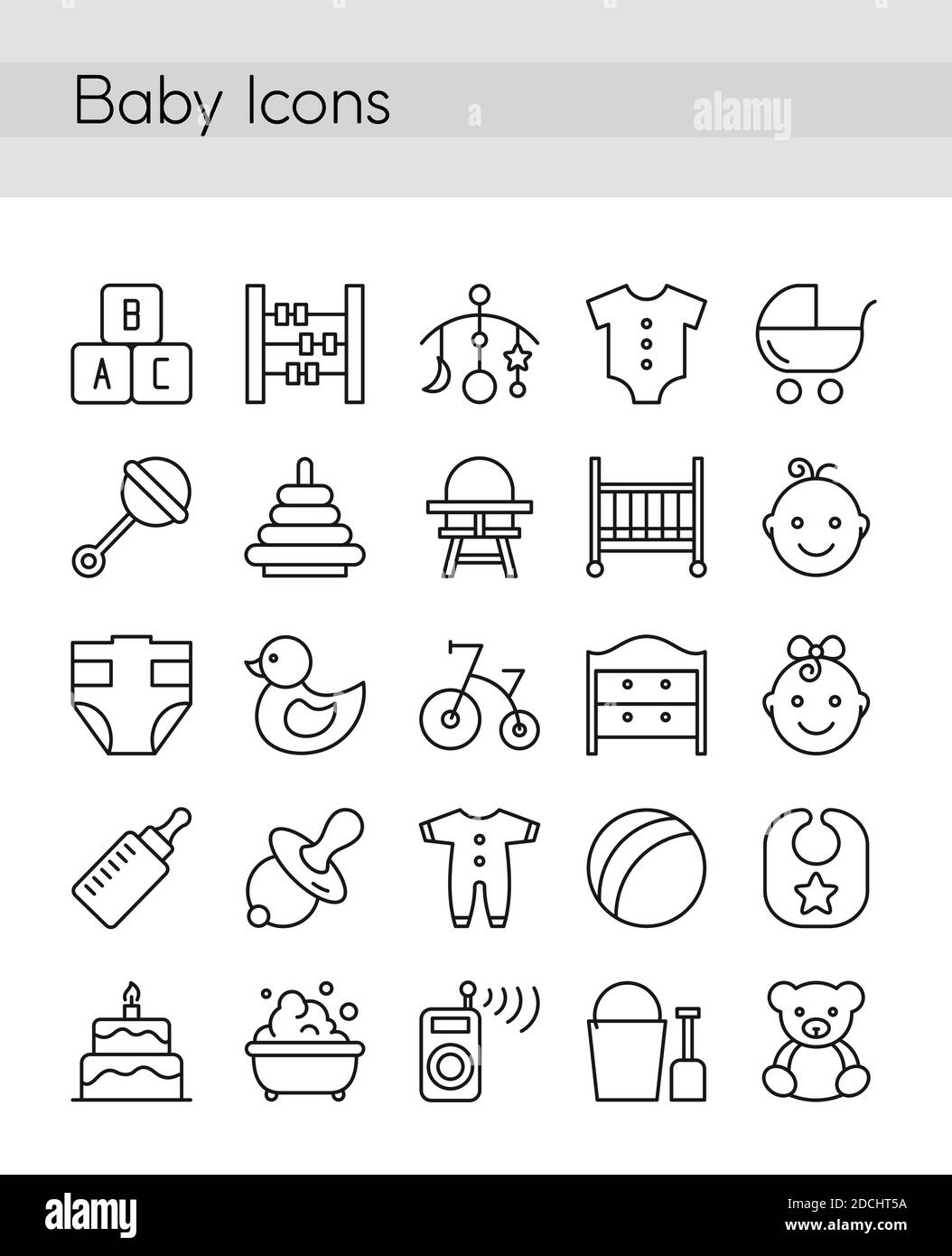 Vektor-Illustration Set von Baby-Symbole in dünne Linie Stil. Web-Icons für Social Media, Sammlung von Infografik-Elementen, Mutterschaft und Baby, Stock Vektor