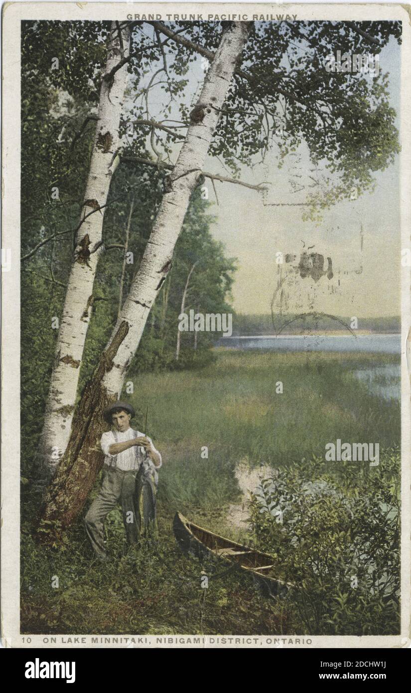 Am Lake Minnitaki, Nibigami District, Ontario, Grand Trunk Pacific Railway, Standbild, Postkarten, 1898 - 1931 Stockfoto