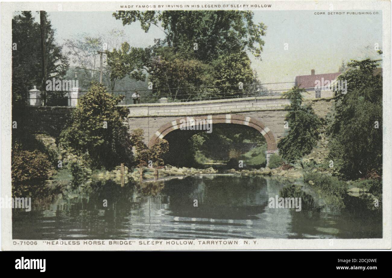 Headless Horseman Bridge, Sleepy Hollow, Tarrytown, N. Y., Standbild, Postkarten, 1898 - 1931 Stockfoto