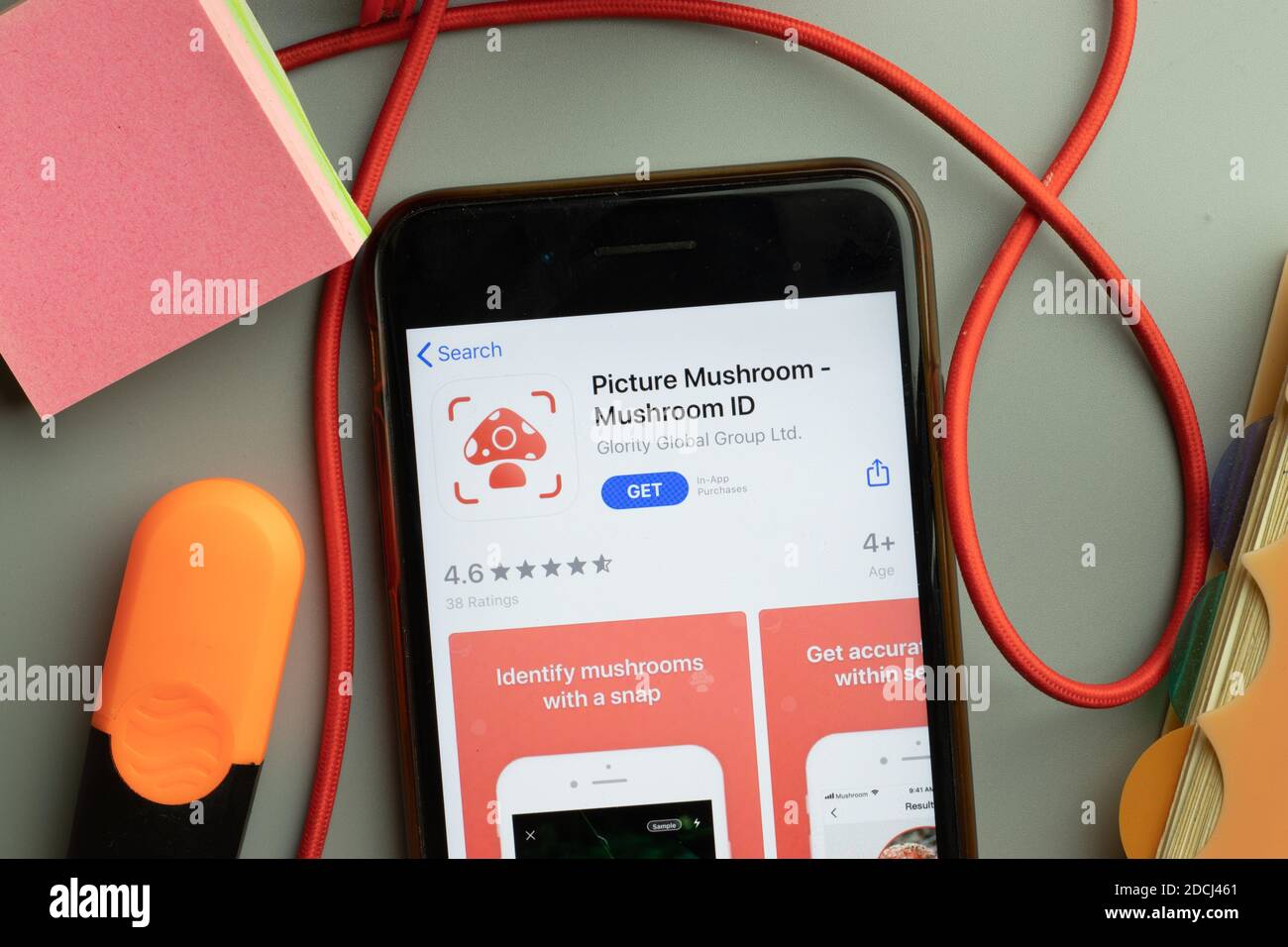 New York, Vereinigte Staaten - 7. November 2020: Bild Mushroom Mushroom ID App Store Logo auf dem Telefonbildschirm, illustrative Editorial. Stockfoto