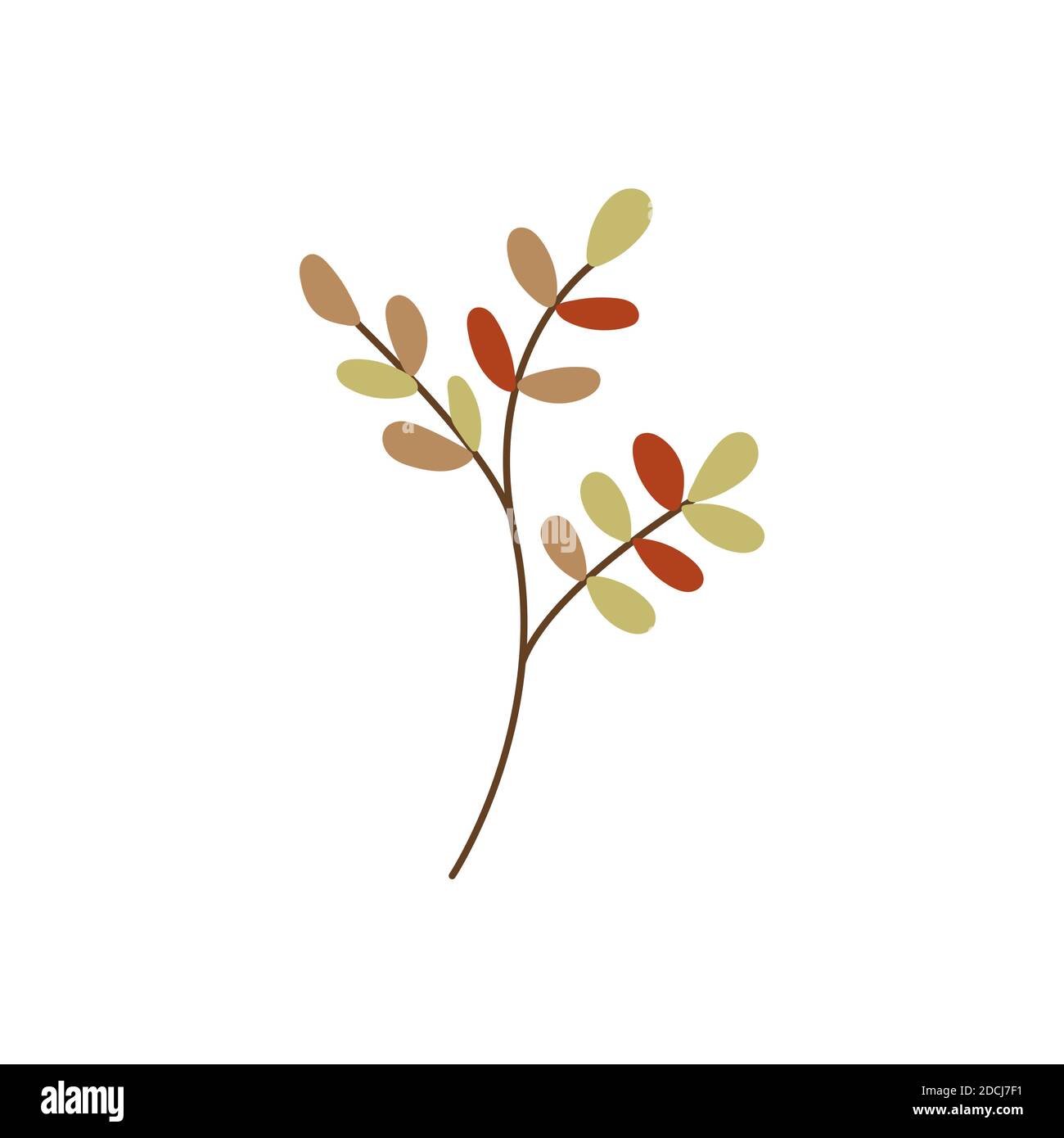 Herbst Zweig mit bunten Blättern Vektor flache Illustration. Eleganter einfacher Zweig isoliert auf weißem Hintergrund Stock Vektor
