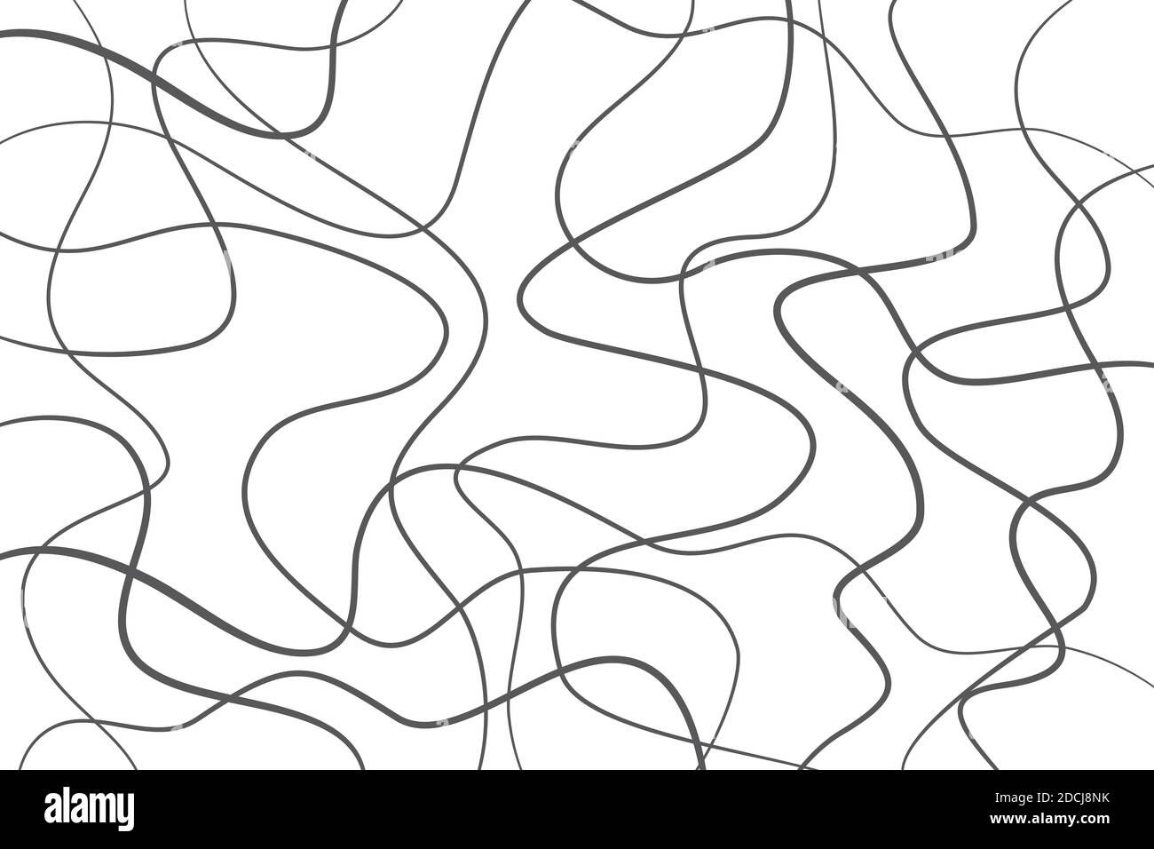 Abstraktes Hintergrundmuster mit kurvigen Linien in chaotischen Look. Moderne, dynamische Vektorkunst Stockfoto