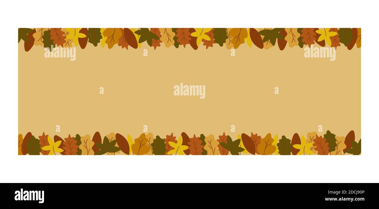 Horizontales Herbstbanner-Panorama aus Blättern. Geeignet für Veranstaltungseinladungen, Promotions, Danksagungen und Social Media. Farbenfrohe Vektorgrafik Stock Vektor