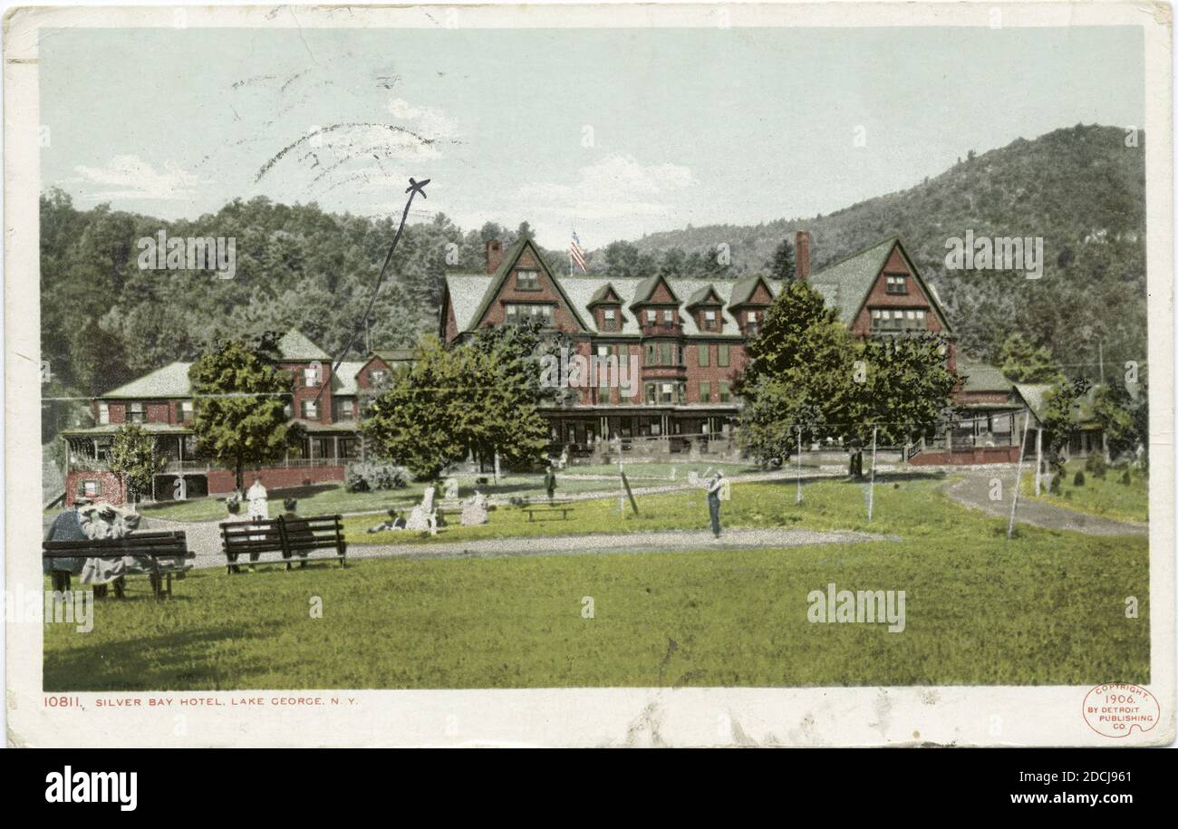 Silver Bay Hotel, Lake George, N. Y., Standbild, Postkarten, 1898 - 1931 Stockfoto