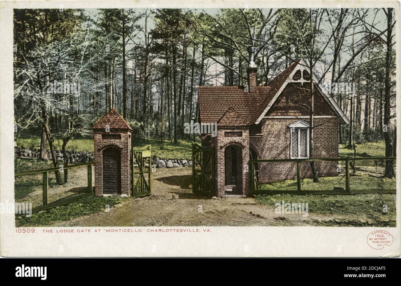Lodge Gate, Monticello, Charlottesville, VA., Standbild, Postkarten, 1898 - 1931 Stockfoto