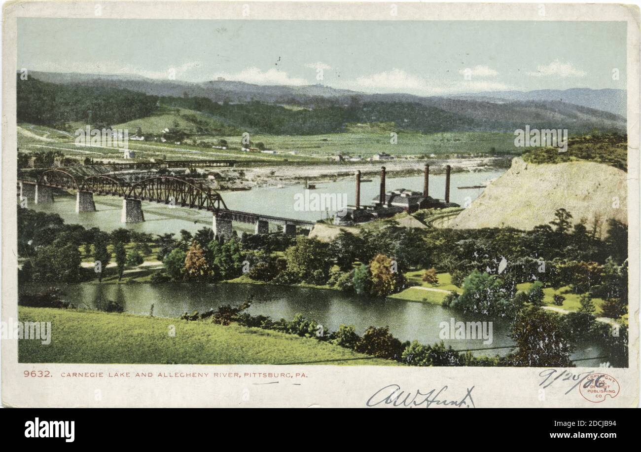 Carnegie Lake and Allegheny River, Pittsburgh, Pa., Standbild, Postkarten, 1898 - 1931 Stockfoto