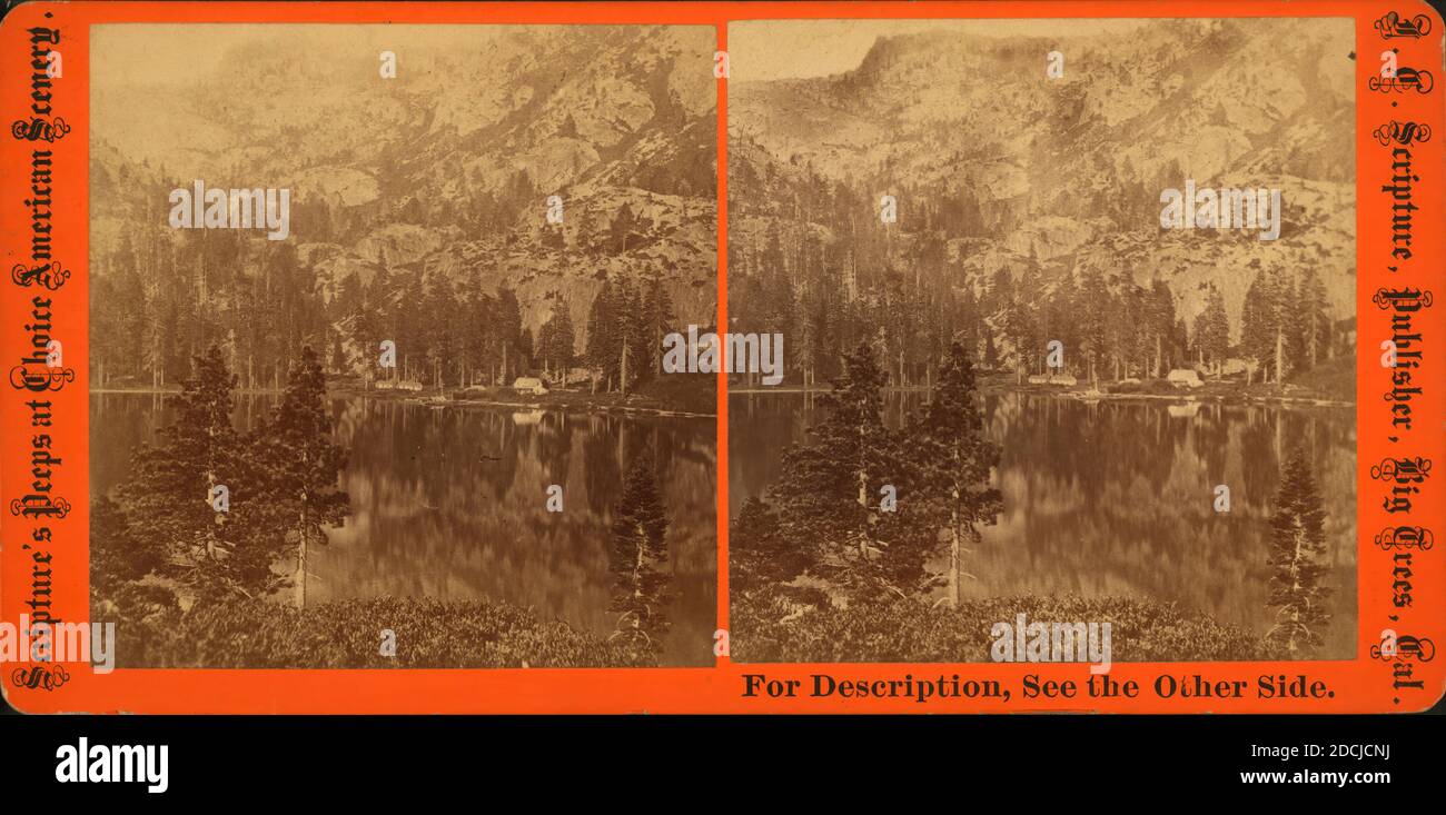 MTS. Rund um den Kopf der Emerald Bay, zeigt Ben Holladay's Haus., Standbild, Stereographien, 1880, Schrift, J. C. (John Calvin) (1808-1929 Stockfoto