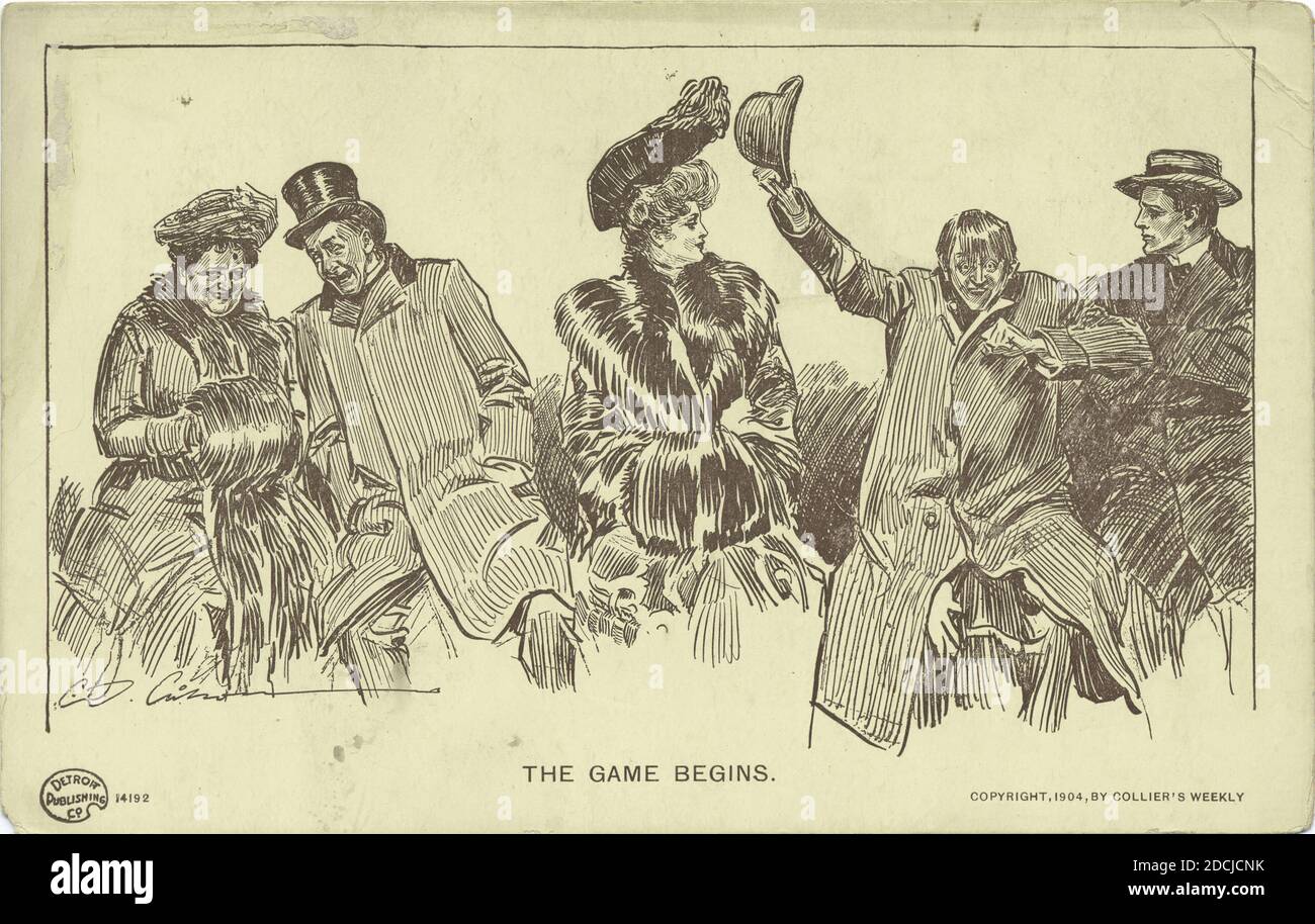 Das Spiel beginnt, Life Cartoons, Standbild, Postkarten, 1898 - 1931 Stockfoto