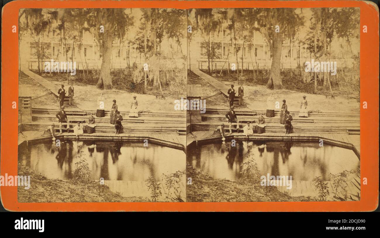 Touristen versammelten sich in der Nähe der Quellen., still Bild, Stereographen, 1850 - 1930, Häfen, O. Pierre (1838-1912 Stockfoto
