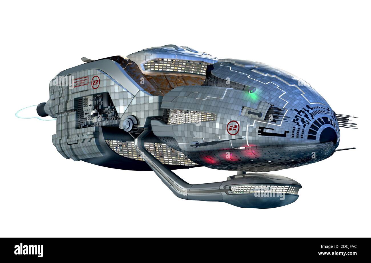 3D Illustration von futuristischen Raumfahrzeugen oder militärischen Überwachungsdrohnen für Science-Fiction-Kunstwerke, Fantasy-Spiele oder interstellare Raumfahrt. Clipp Stockfoto