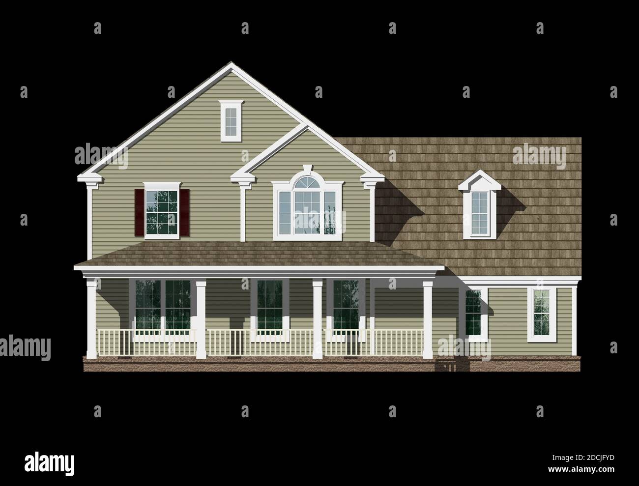 3D-Darstellung einer Höhe eines Hauses, wobei der Arbeitsweg der Isolierung in der Datei enthalten ist. Stockfoto