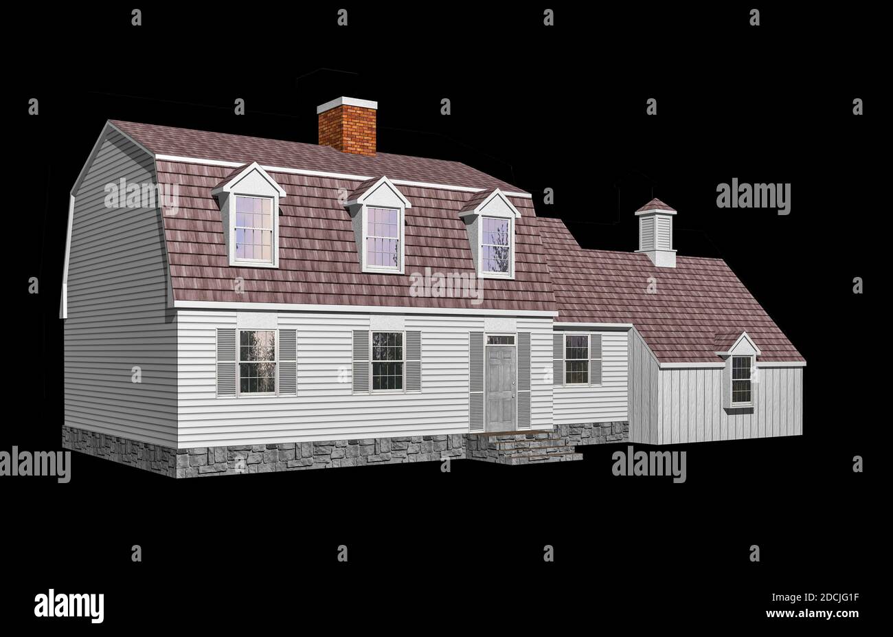 3D Abbildung eines Hauses auf schwarzem Hintergrund, mit dem Isolation Arbeitspfad in der Datei enthalten. Stockfoto