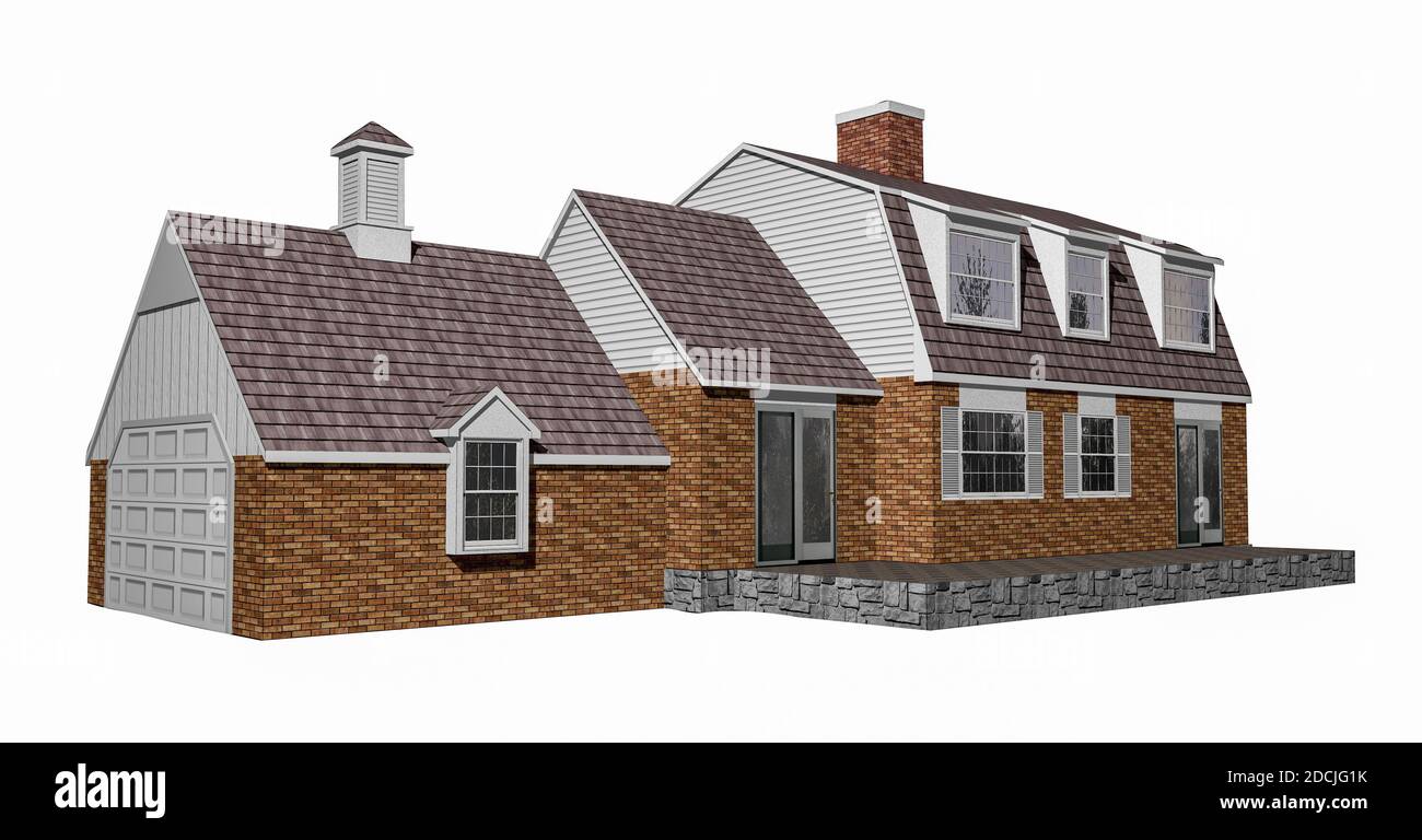 3D Abbildung eines Hauses auf weißem Hintergrund, mit dem Isolation Arbeitspfad in der Datei enthalten. Stockfoto